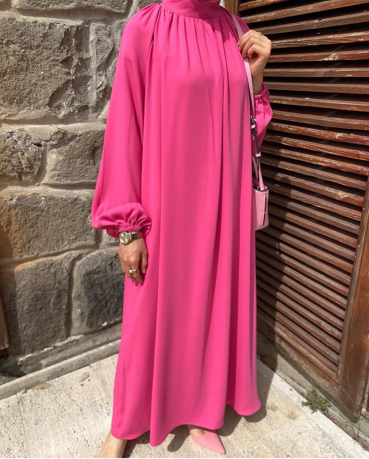 Pembe Büzgülü Elbise 
