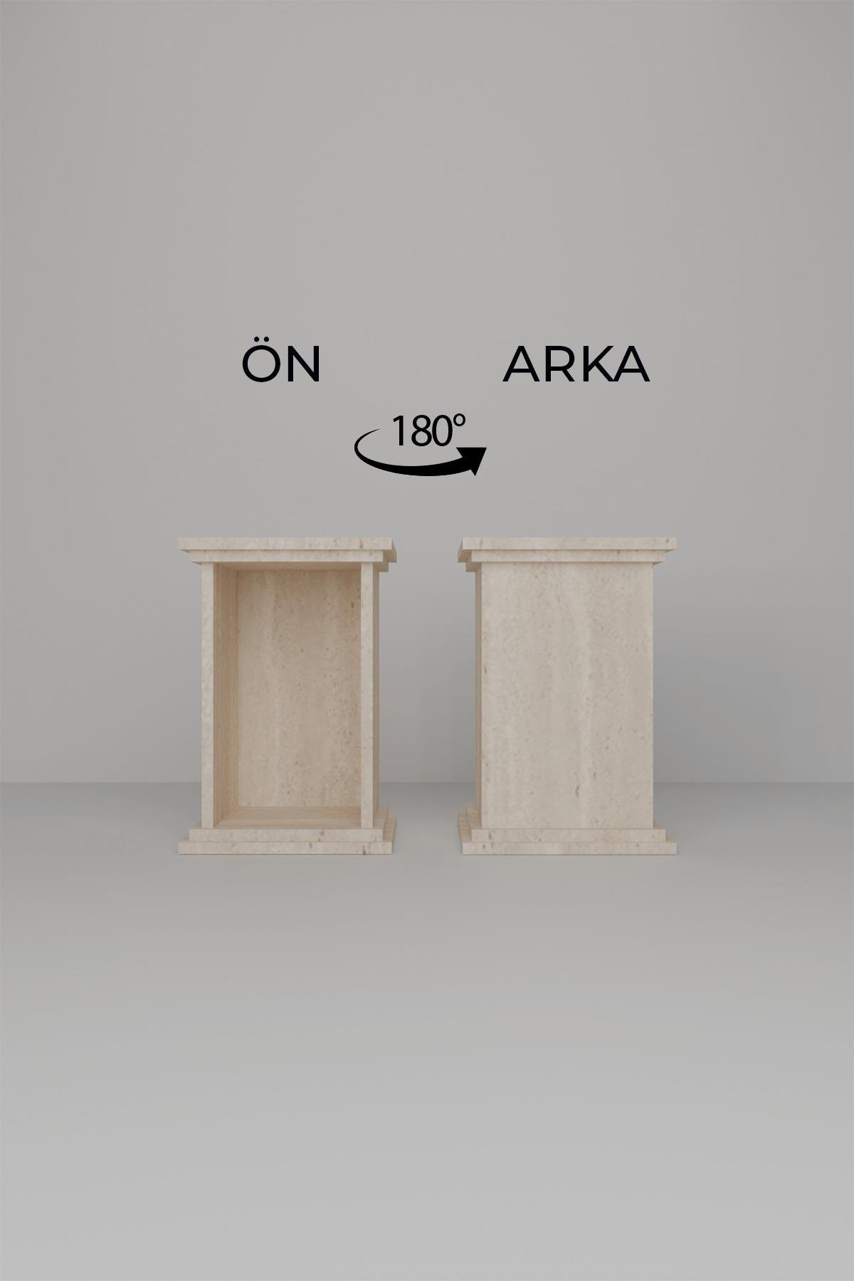 Artemis Yan Sehpa Kitaplık Modern Yeni Nesil Sütun Sehpa Traverten Desen wbt515