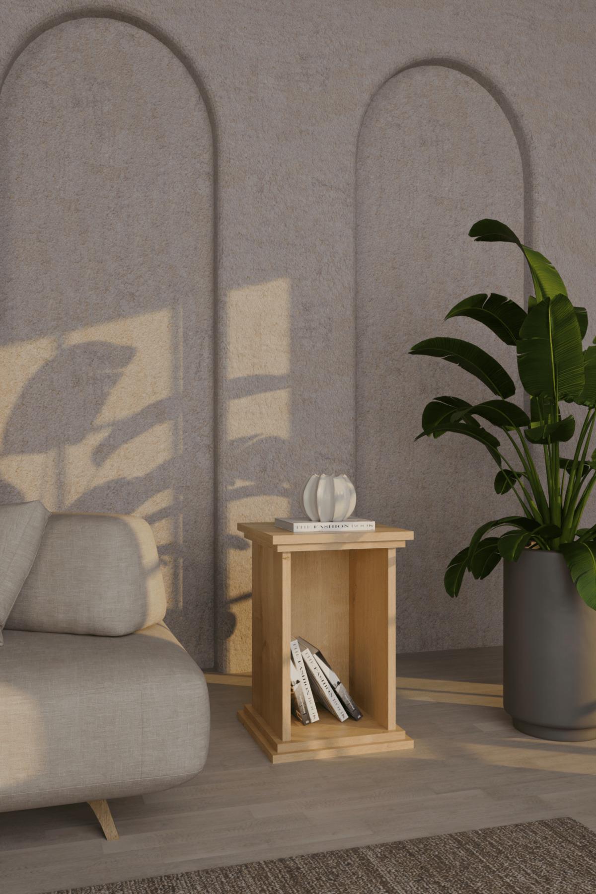 Artemis Yan Sehpa Kitaplık Modern Yeni Nesil Sütun Sehpa Traverten Desen wbt515