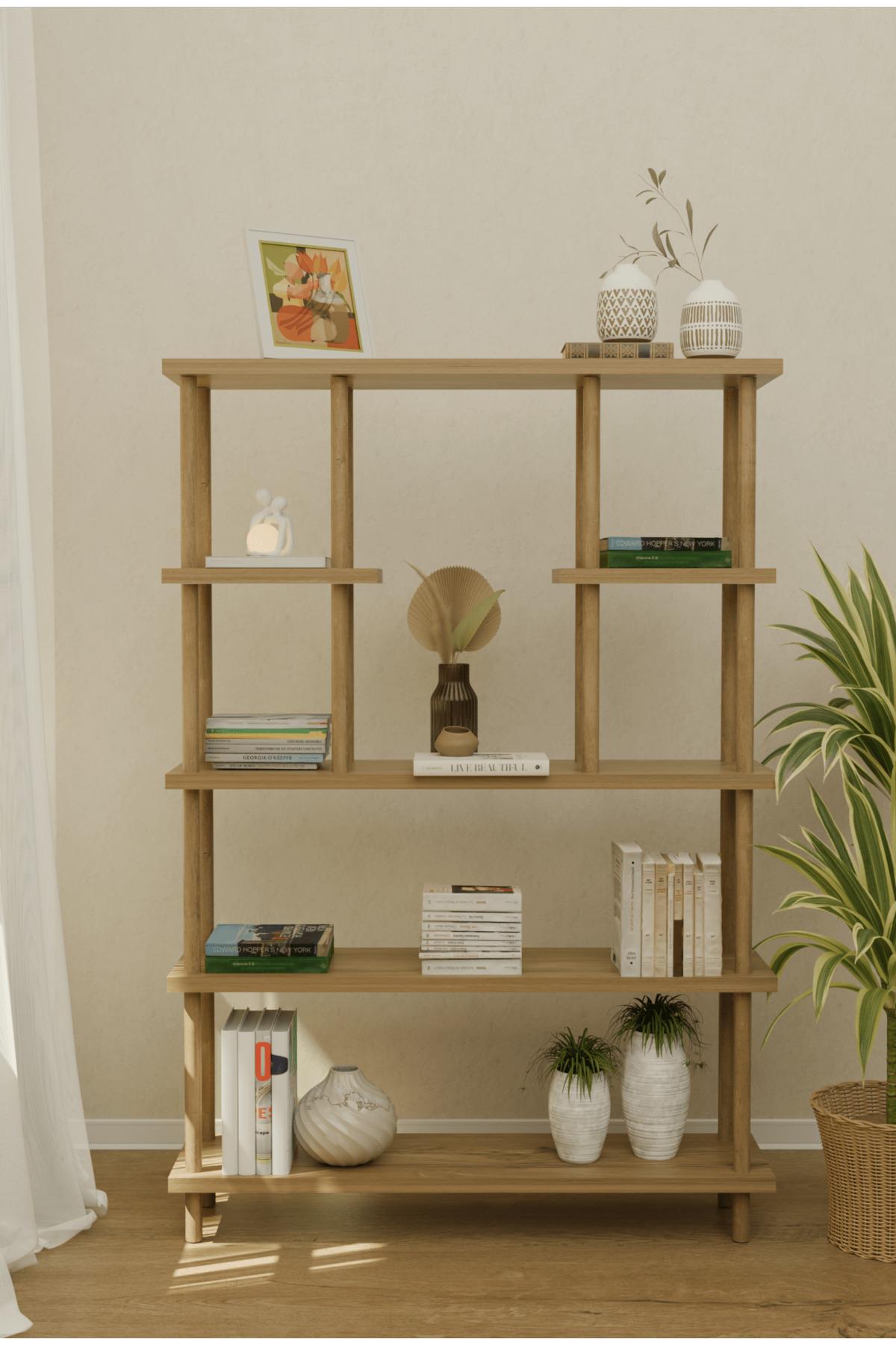 Çevir Kur 6 Raflı Modern Kitaplık Bohem Tarz Çok Amaçlı Düzenleyici Raf Safir Meşe wbt517