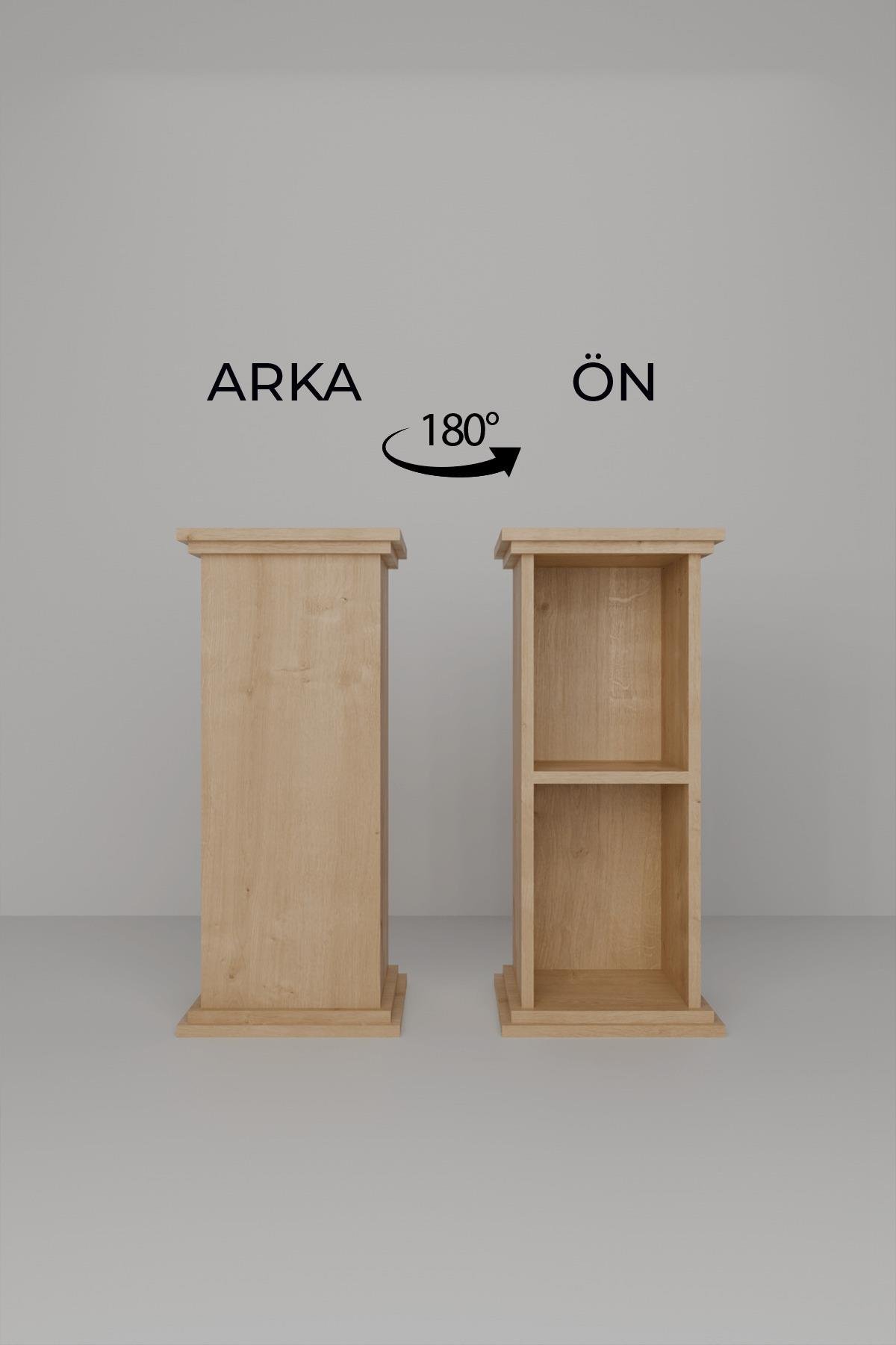 Efes Yan Sehpa Kitaplık Sütun Modern Yan Sehpa Çok Amaçlı Raflı Sehpa Safir Meşe Ahşap Desen wbt508