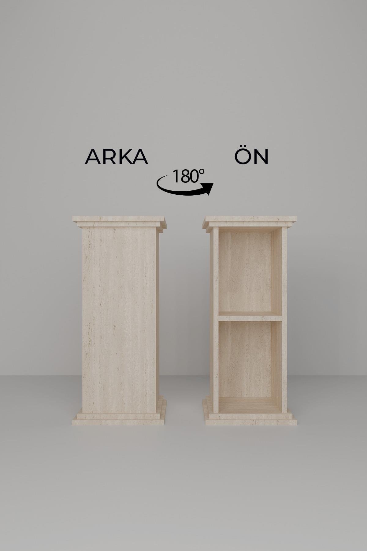Efes Yan Sehpa Kitaplık Sütun Modern Yan Sehpa Çok Amaçlı Raflı Sehpa Safir Meşe Ahşap Desen wbt508