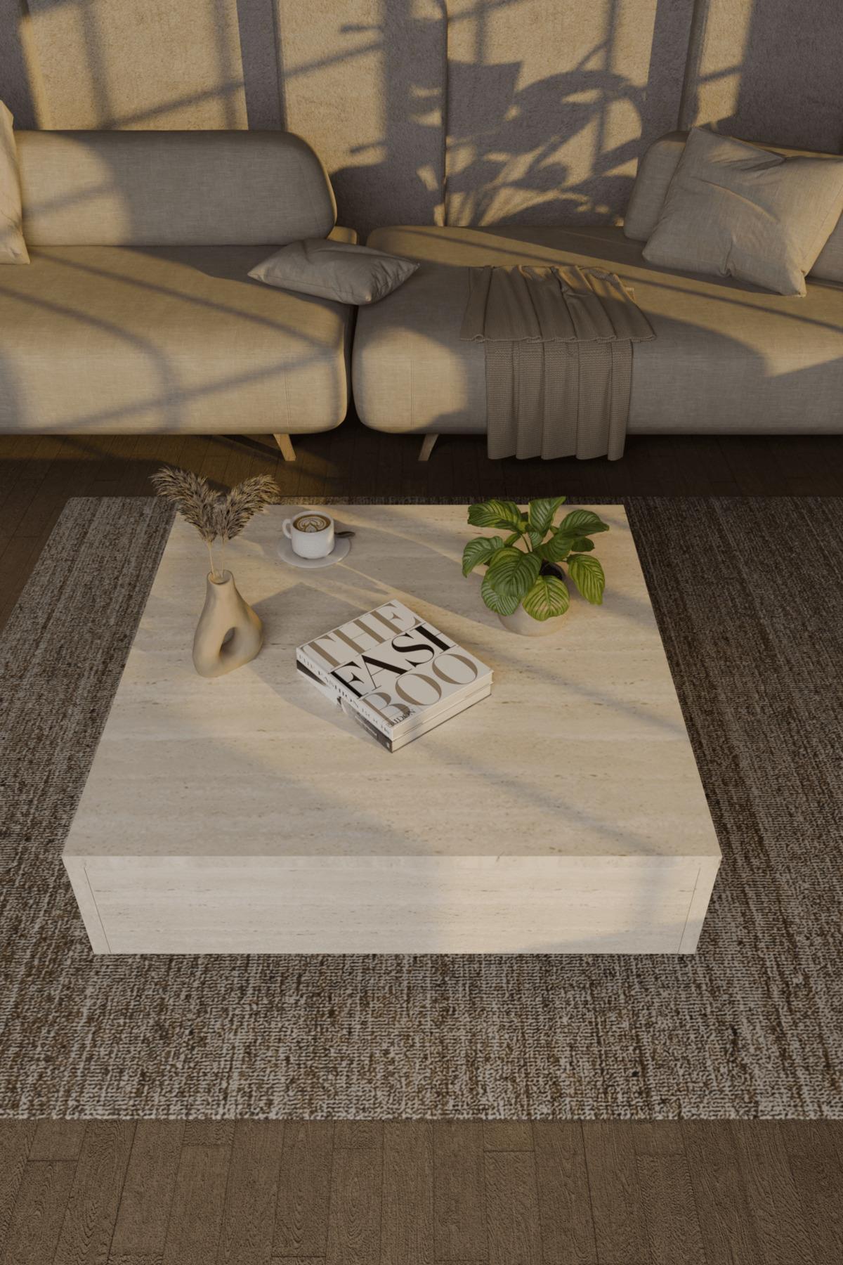 Nisay Kare Orta Sehpa Yeni Nesil Modern Orta Sehpa Ahşap Safir Meşe wbt514