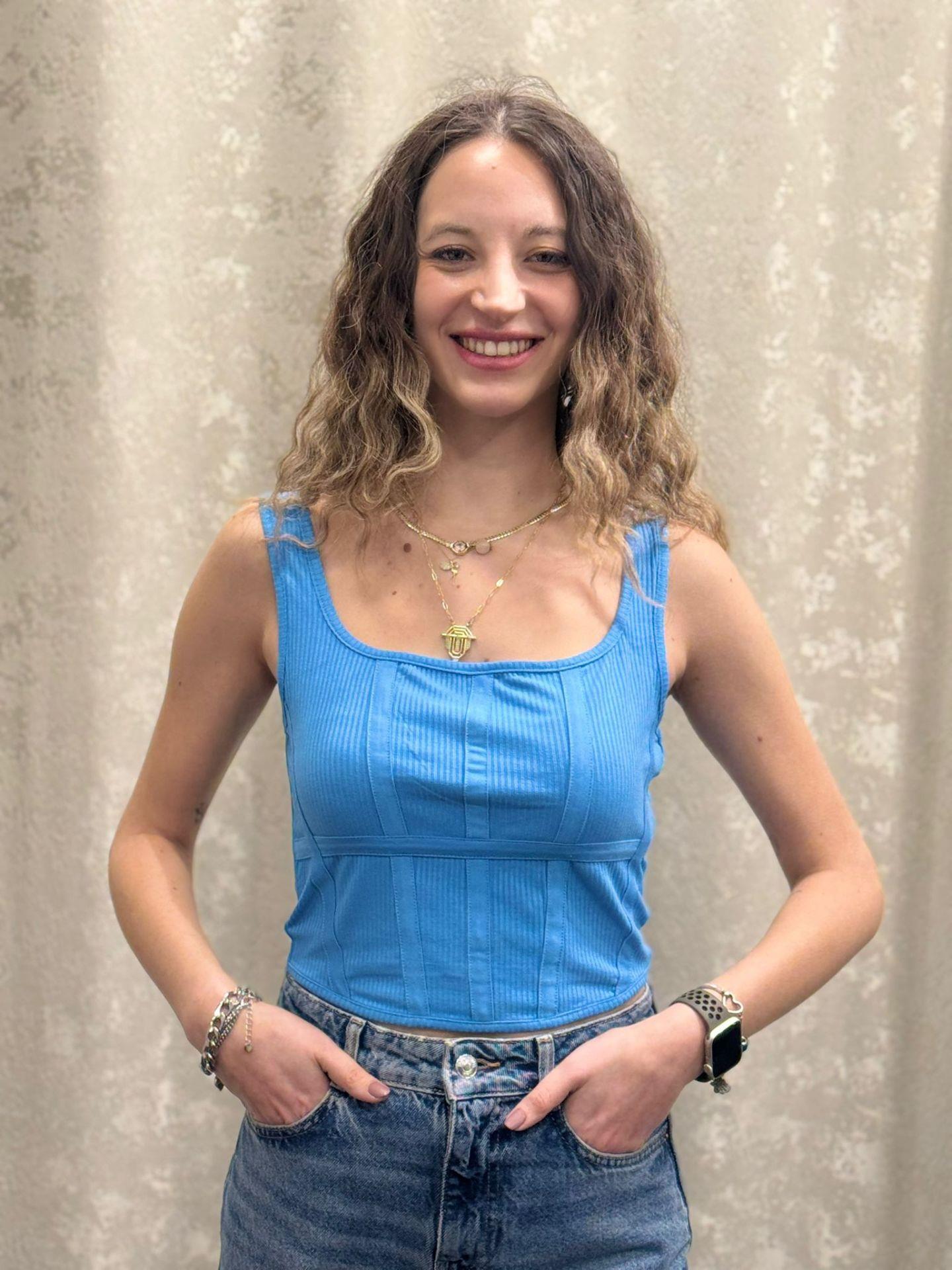 Mavi Renk Kalın Askılı Crop Body