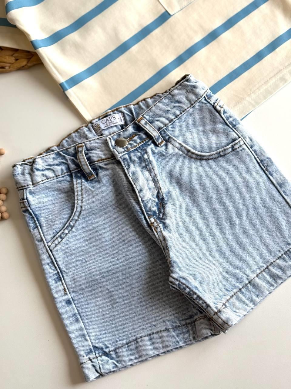 Çizgili Şortlu Açık Mavi Takım 