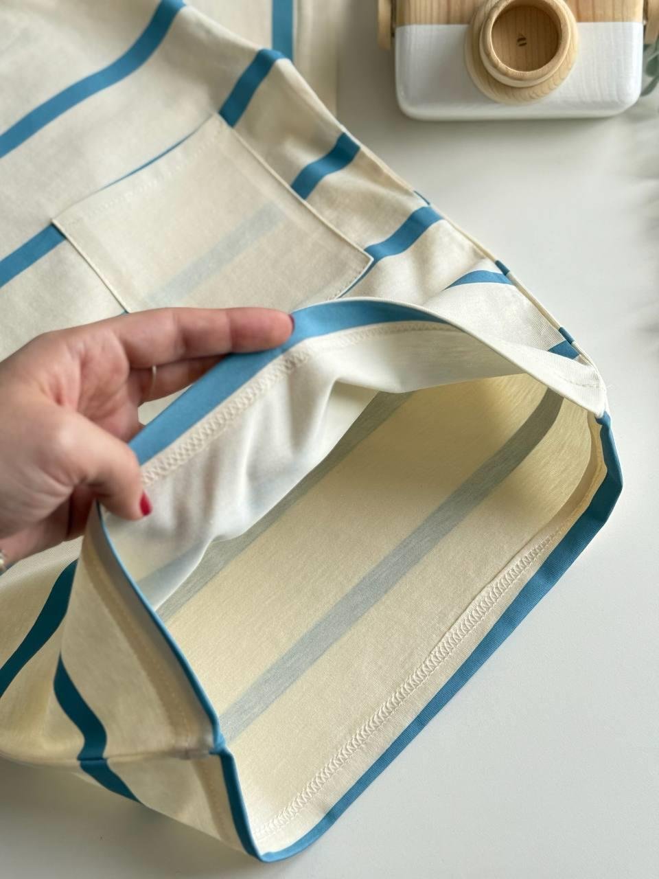 Çizgili Şortlu Açık Mavi Takım 