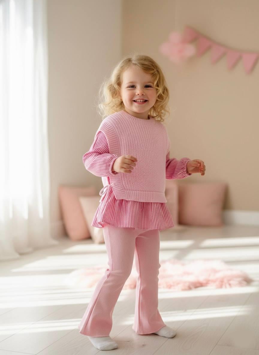 Triko Gömlekli Takım Pembe 