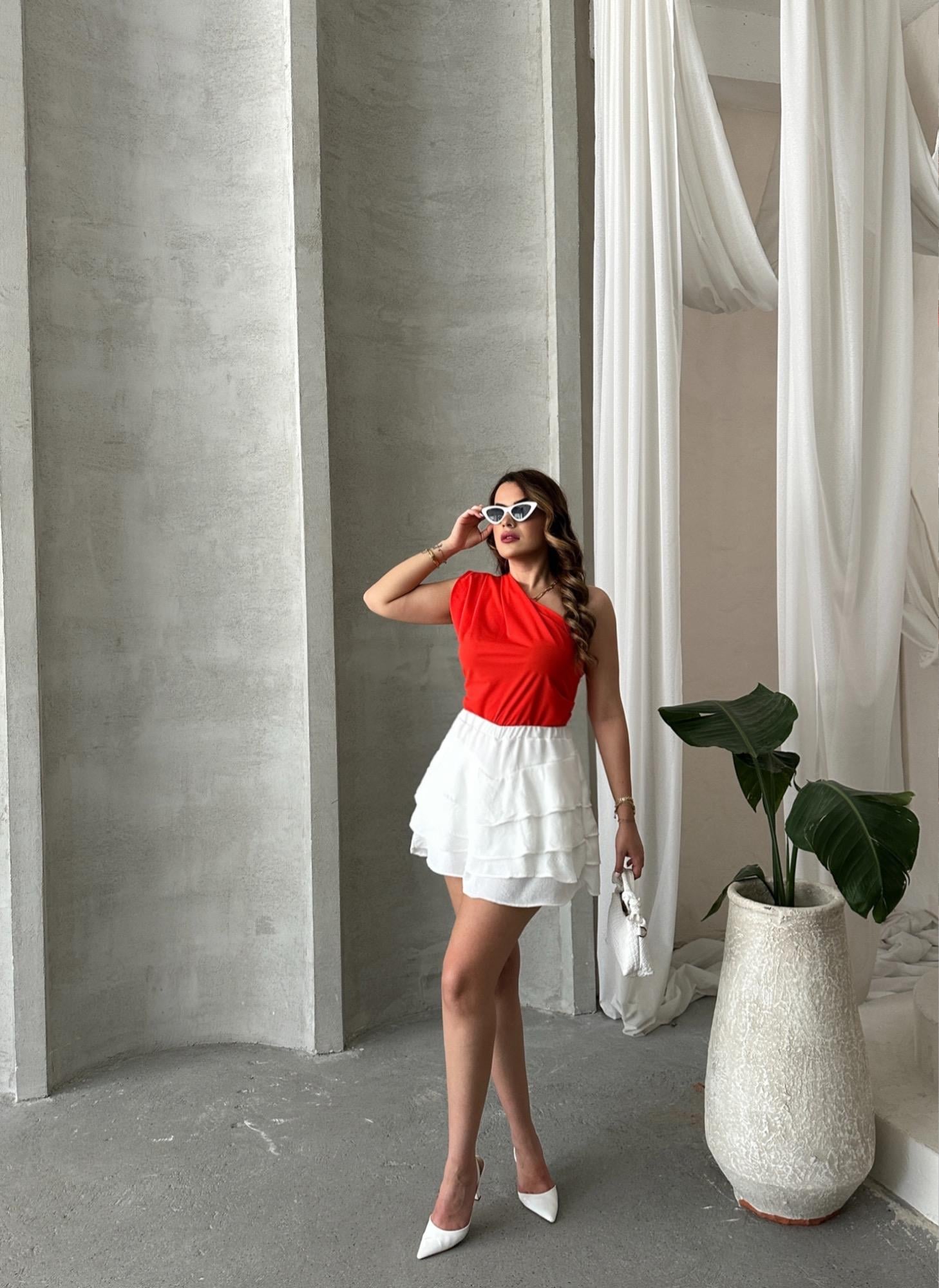 TURUNCU TEK KOL BLUZ