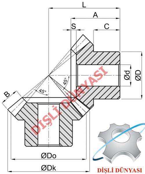 2.5 modül 40 Diş Konik Dişli