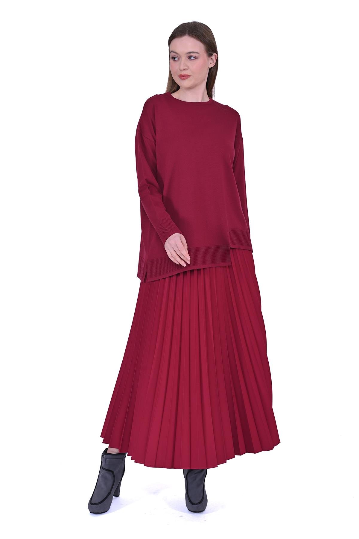 Bekletmeli Triko Tunik BORDO