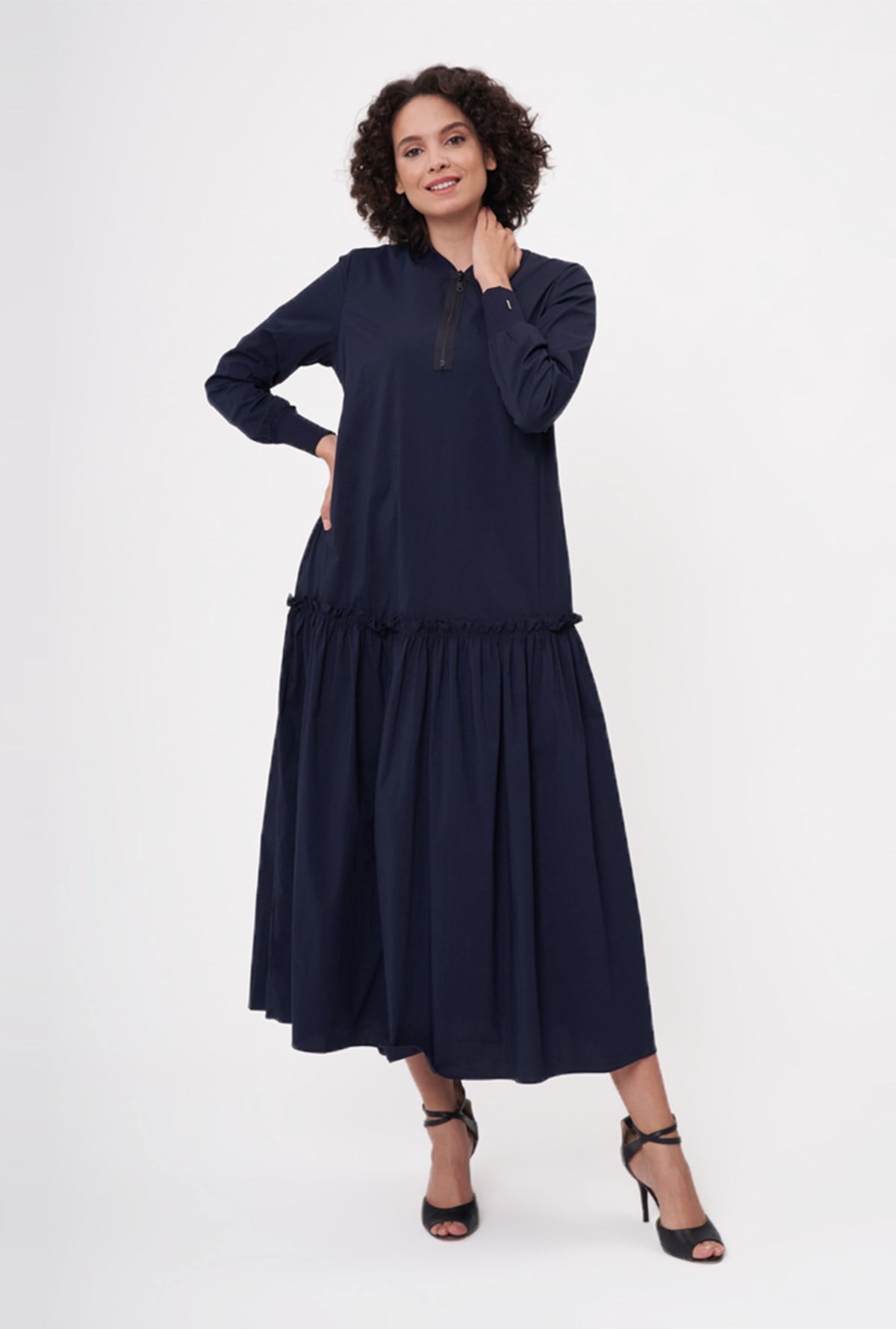 Büzgülü Elbise LACİVERT