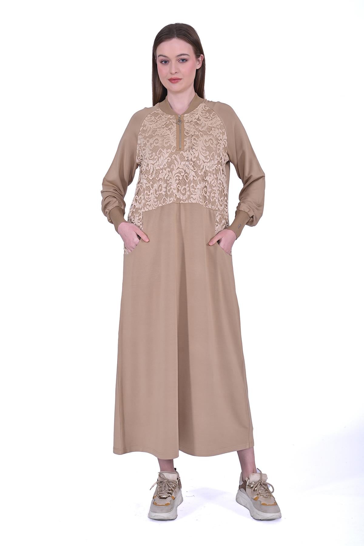 Dantel Eşortman Elbise CAMEL
