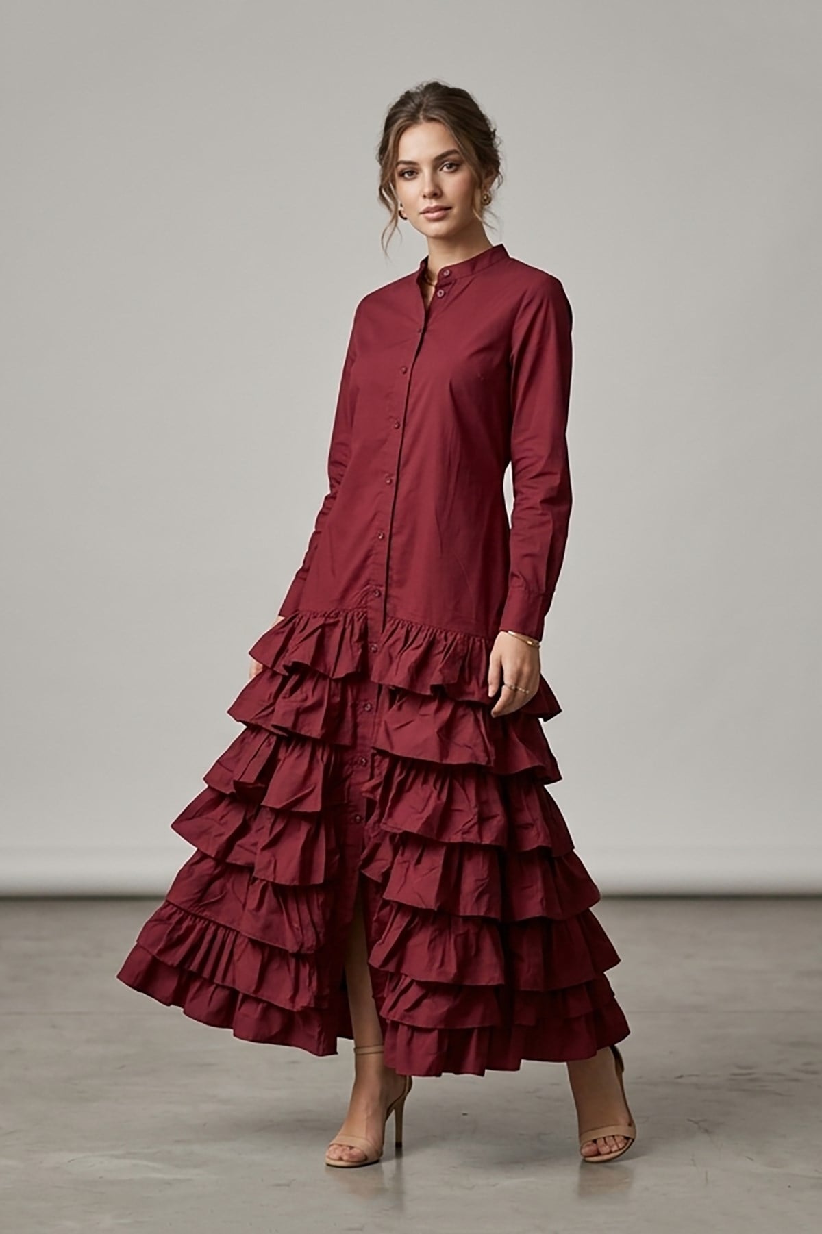 Fırfırlı Elbise 6806 BORDO