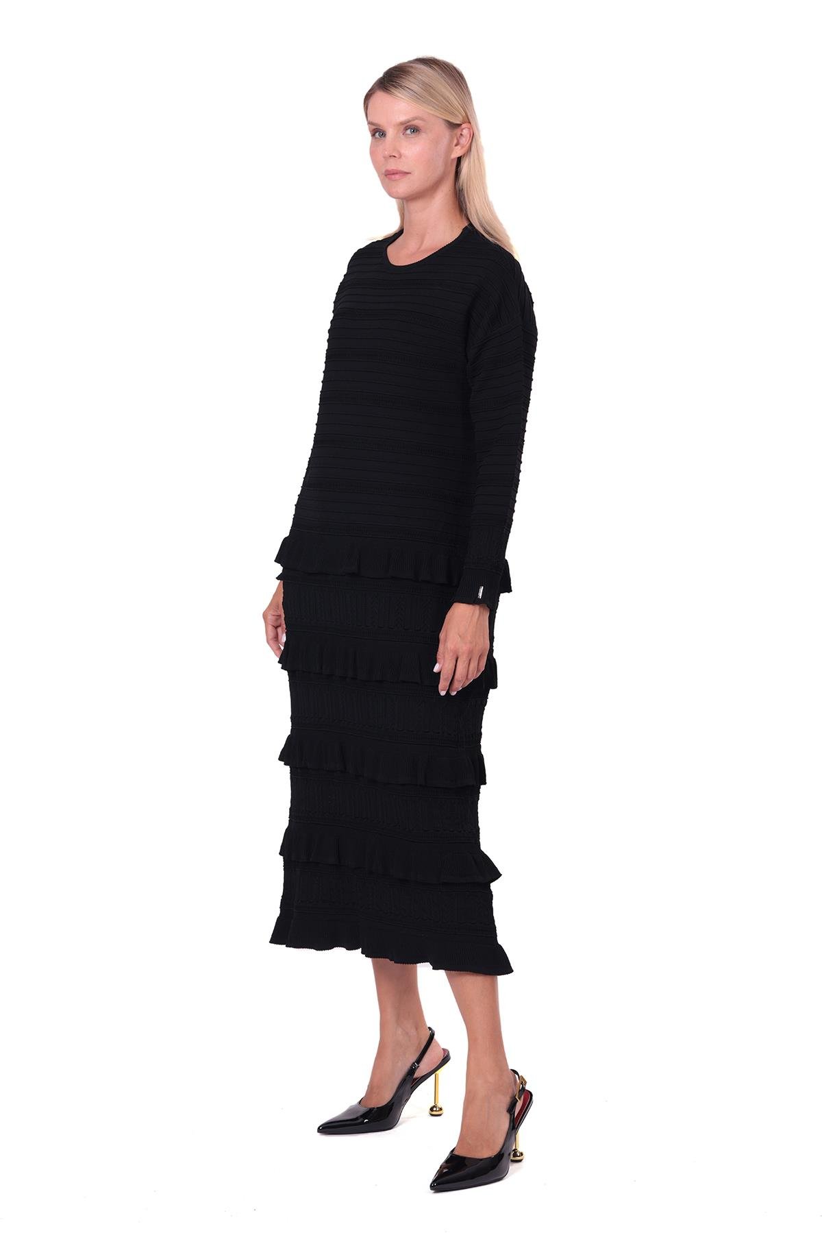 Flapper Triko Elbise SİYAH