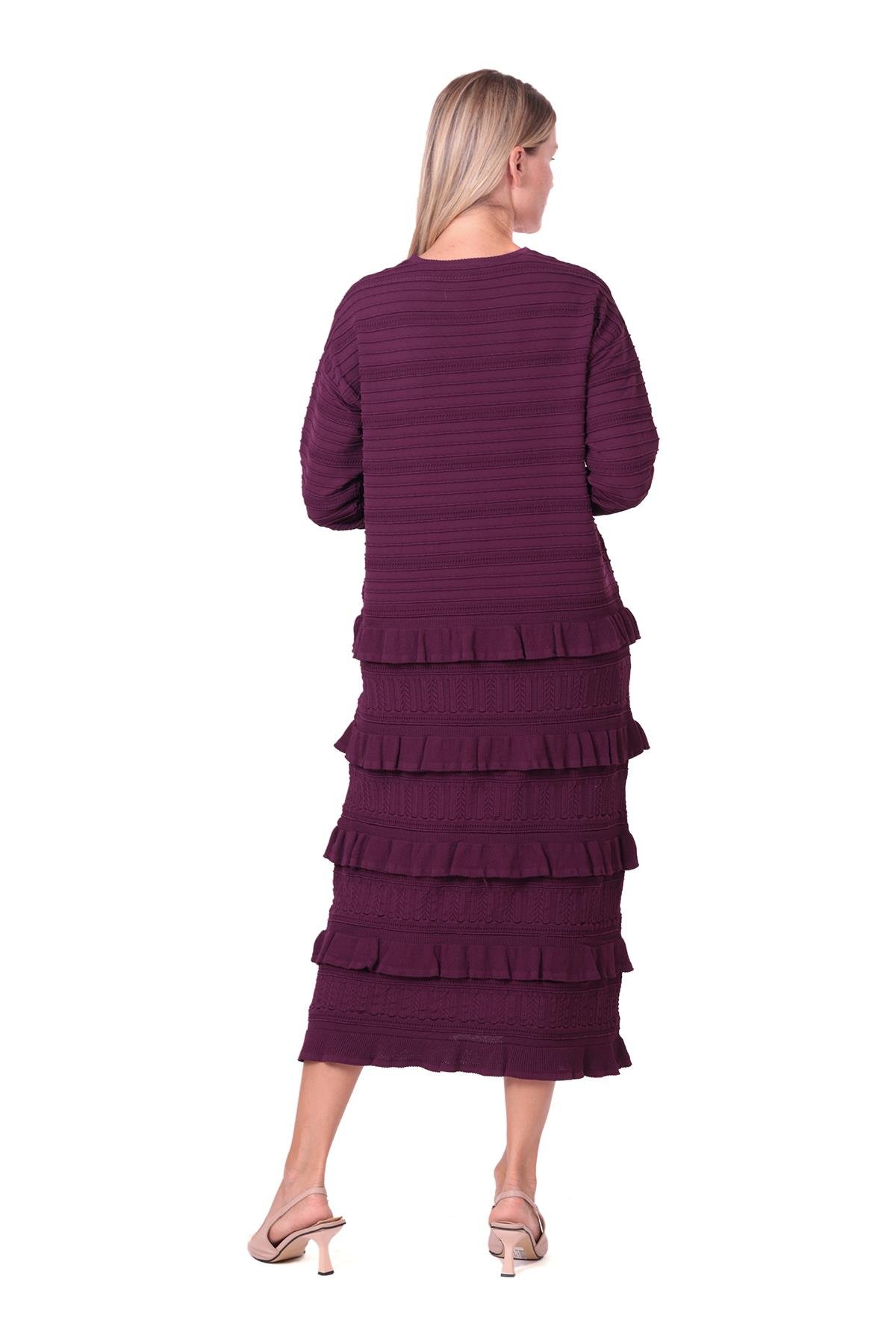 Flapper Triko Elbise VİŞNE