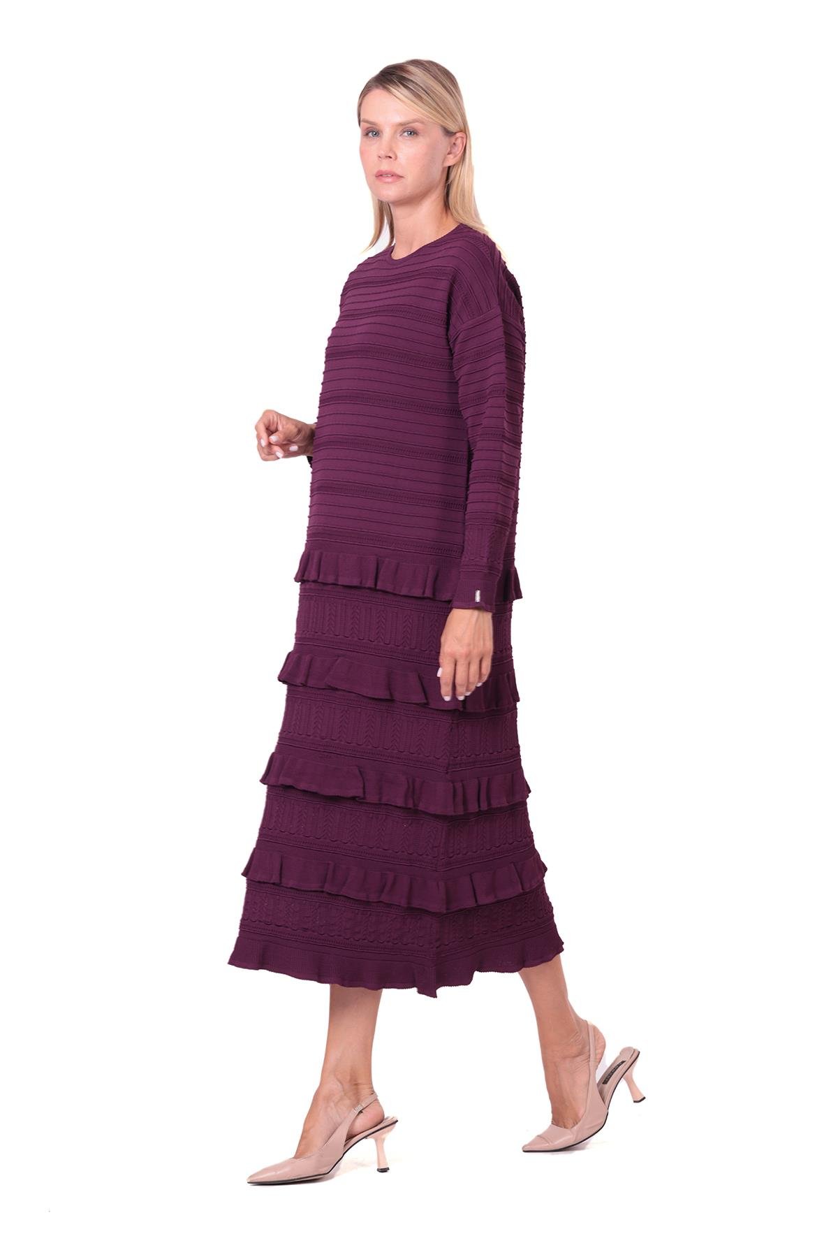 Flapper Triko Elbise VİŞNE