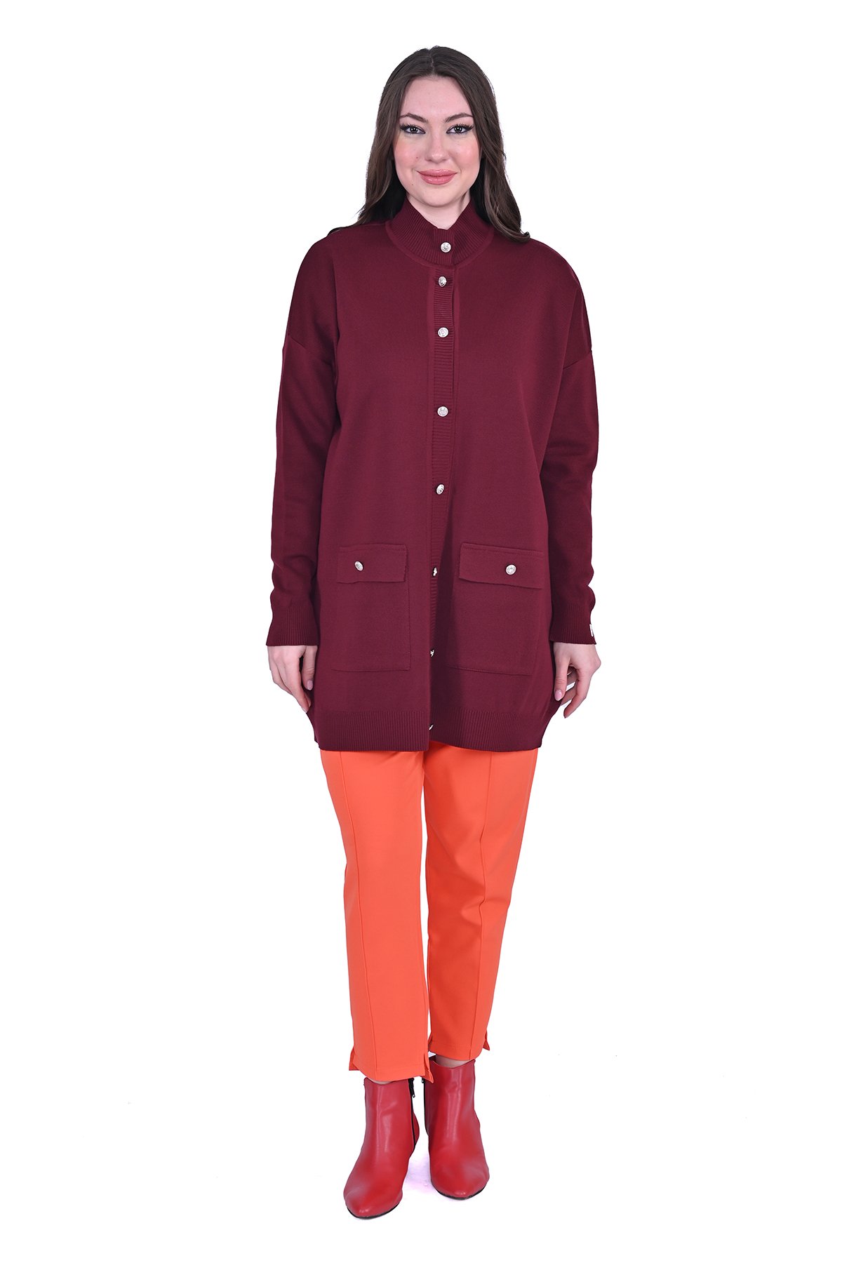 French Knitwear Wool Cardigan CLARET