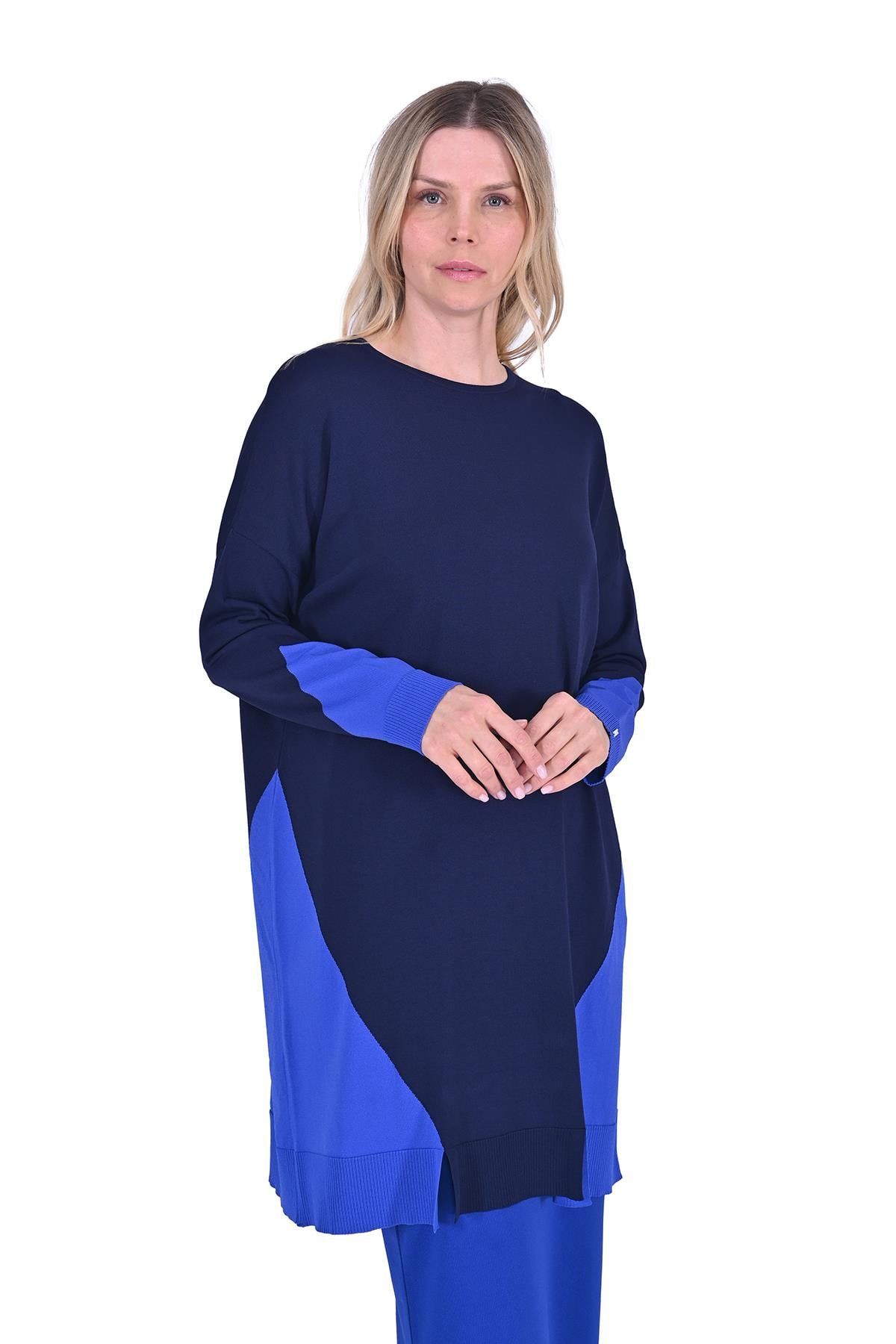 Gometrik Triko Tunik LACİVERT