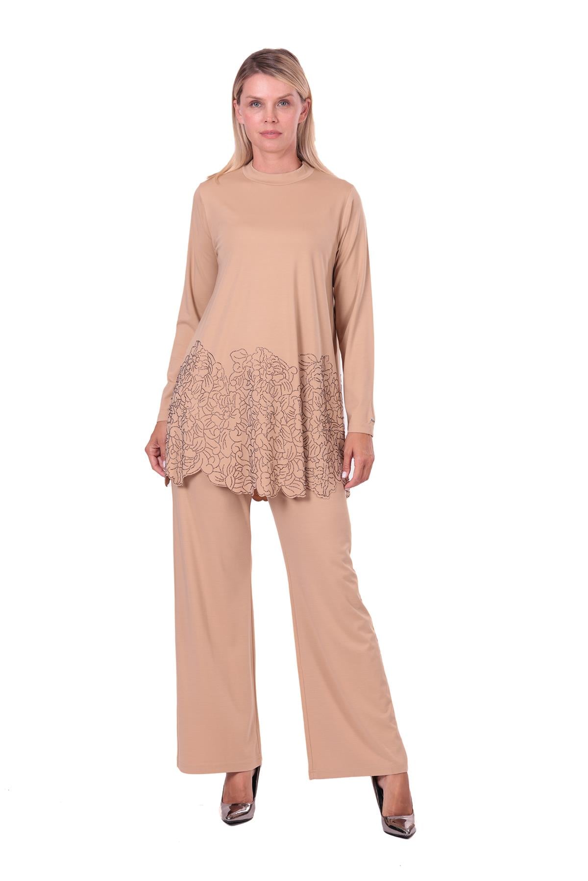 Gül Taşlı Rayon Penye Takım CAMEL