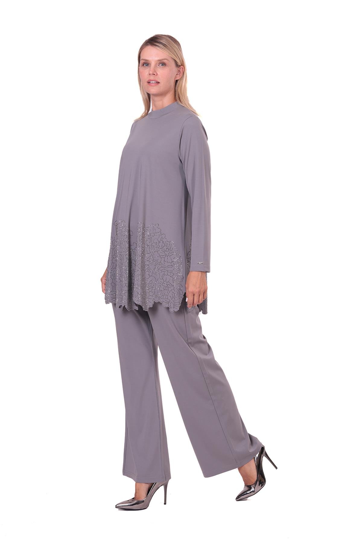 Gül Taşlı Rayon Penye Takım GRİ