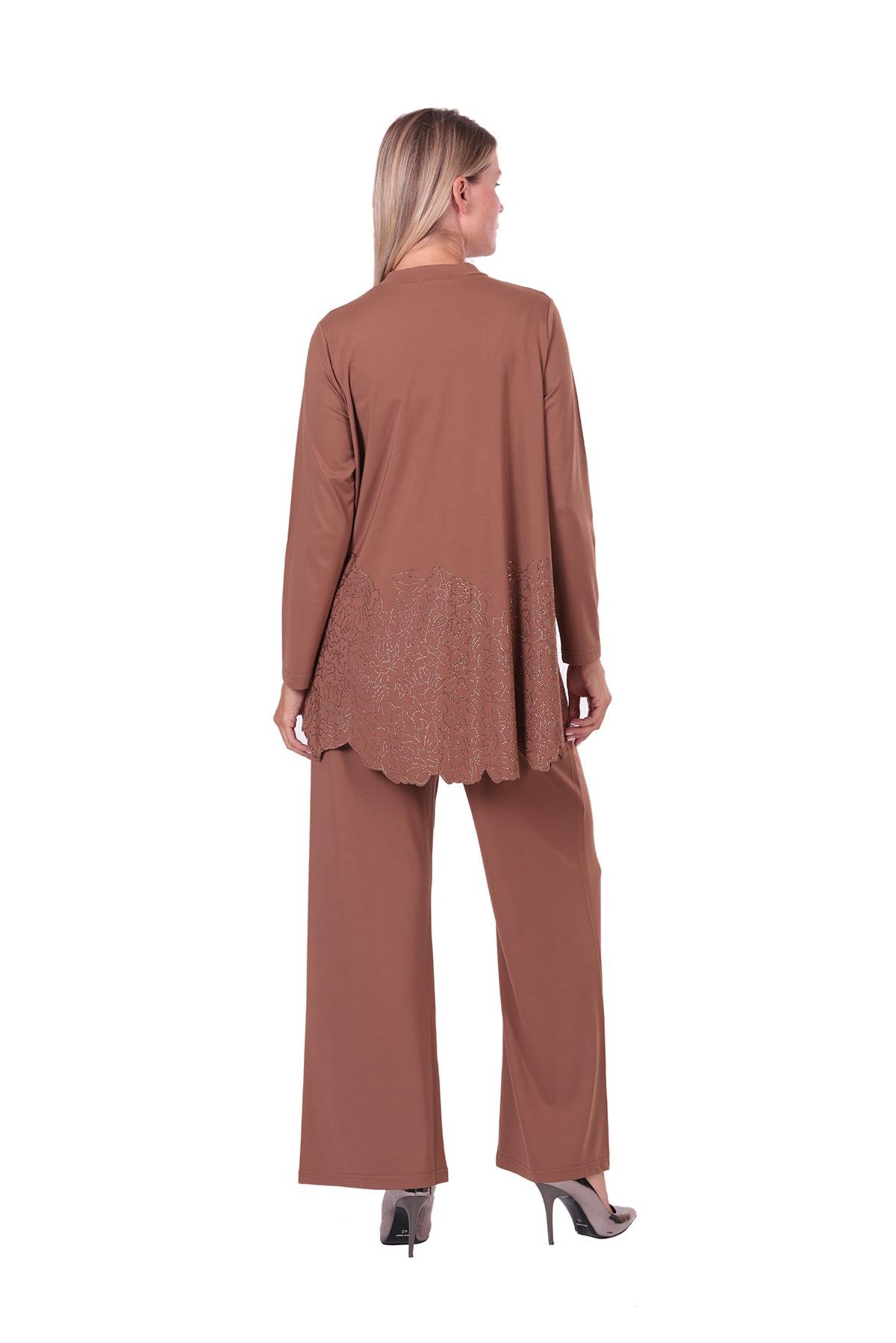 Gül Taşlı Rayon Penye Takım KAHVE