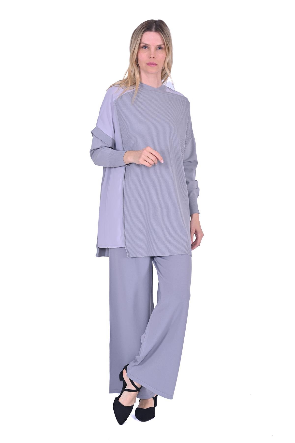 Körüklü Triko tunik GRİ