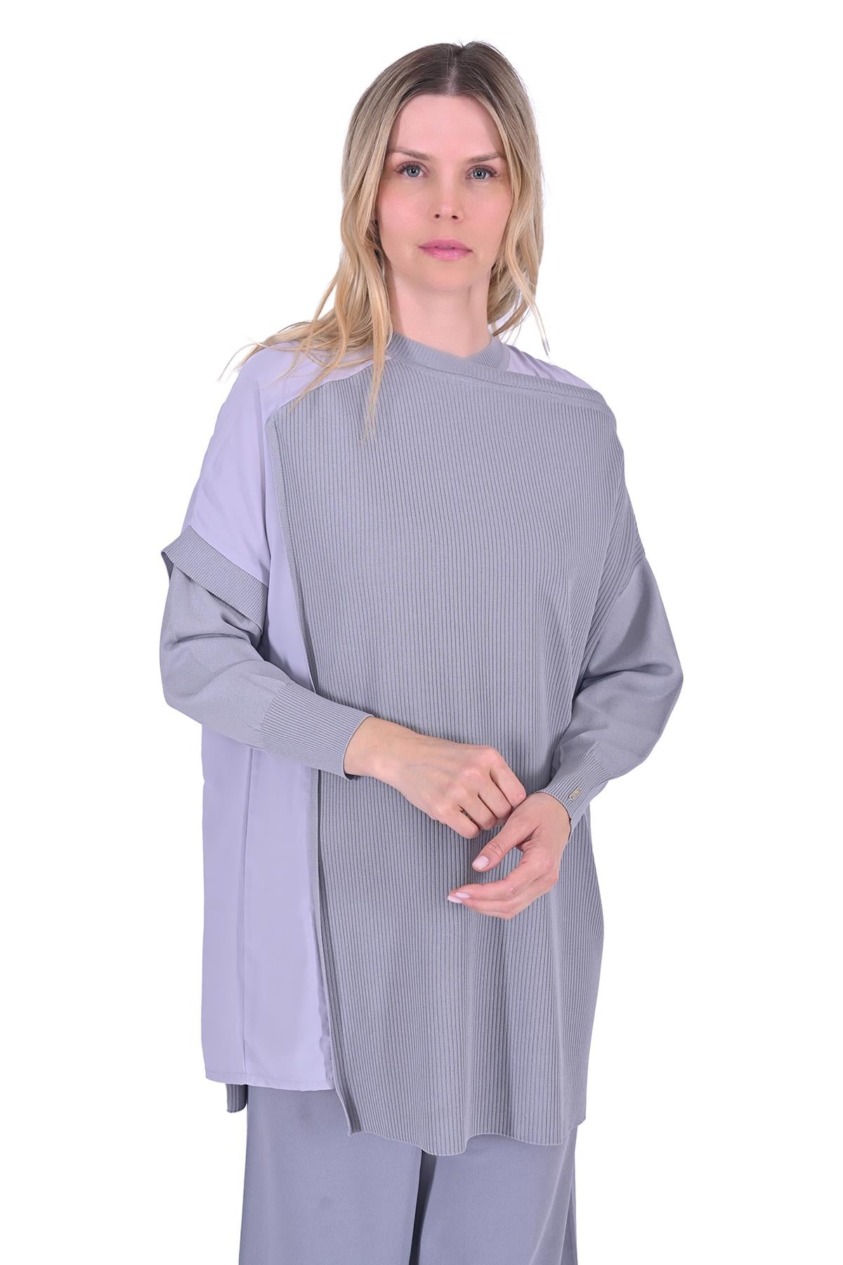 Körüklü Triko tunik GRİ