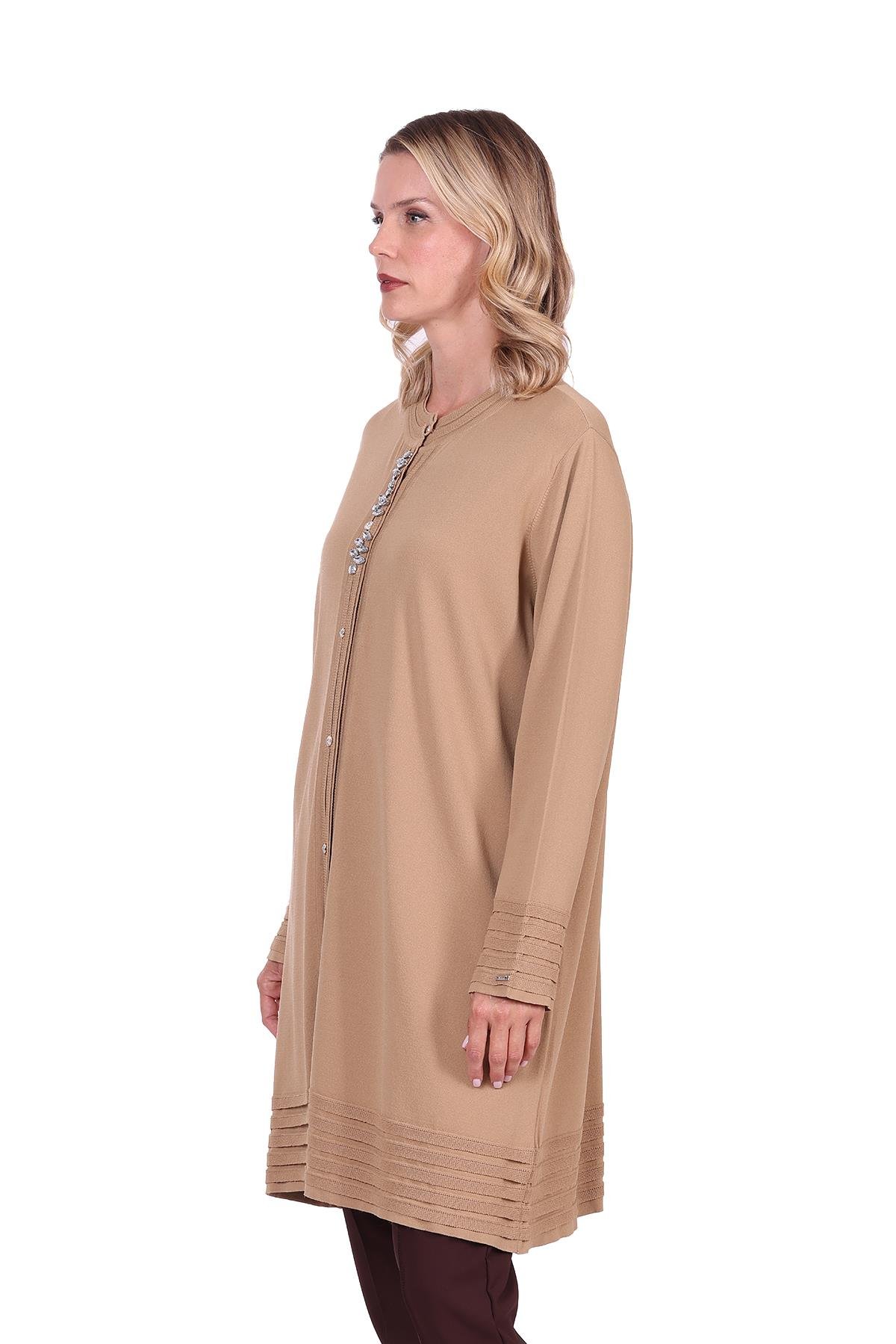 Merdiven Triko Taşlı Hırka CAMEL
