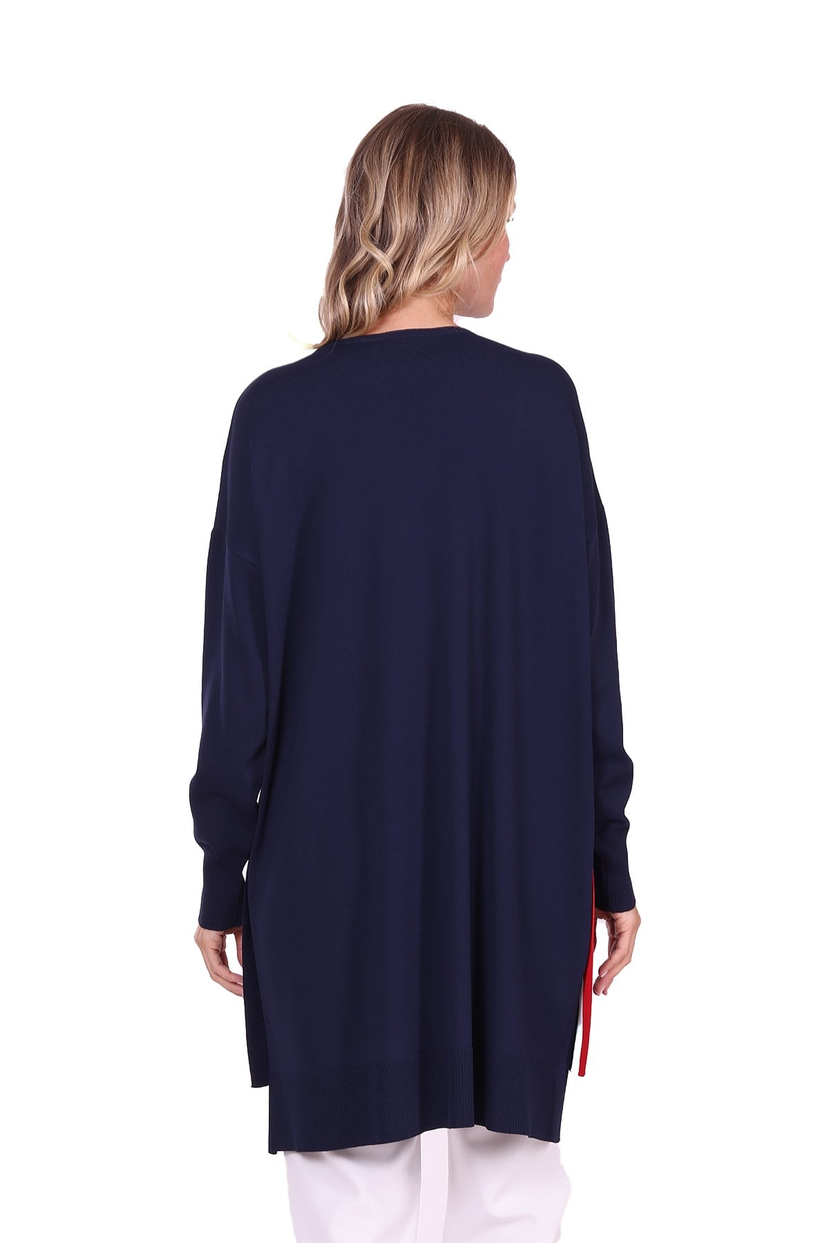 Oversize Renk Detaylı Triko Tunik LACİVERT