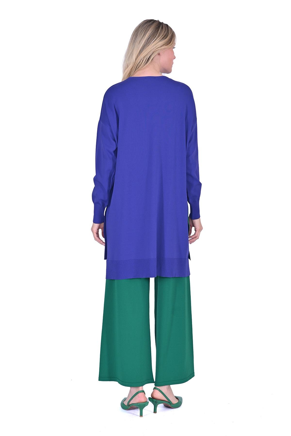 Oversize Renk Detaylı Triko Tunik MORCİVERT