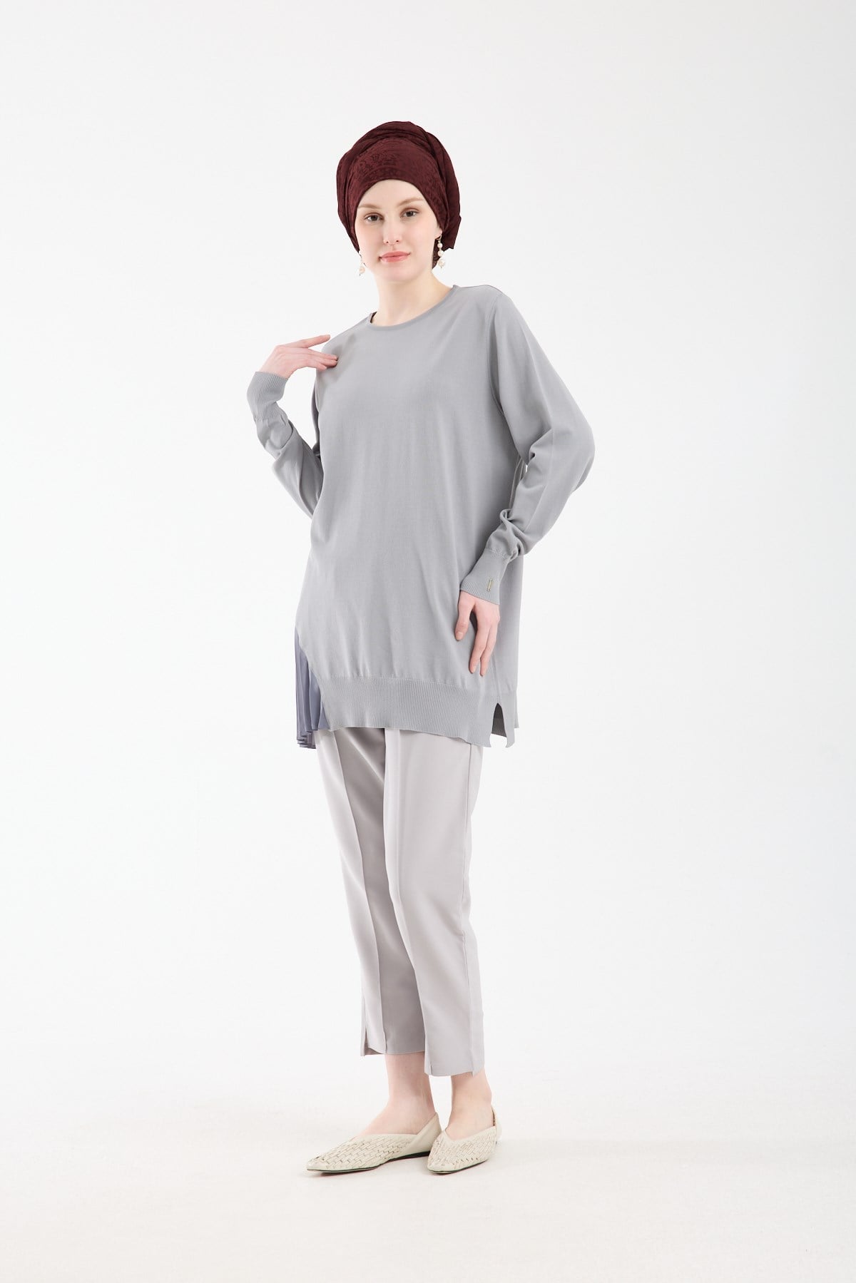 Plisole Triko Tunik GRİ