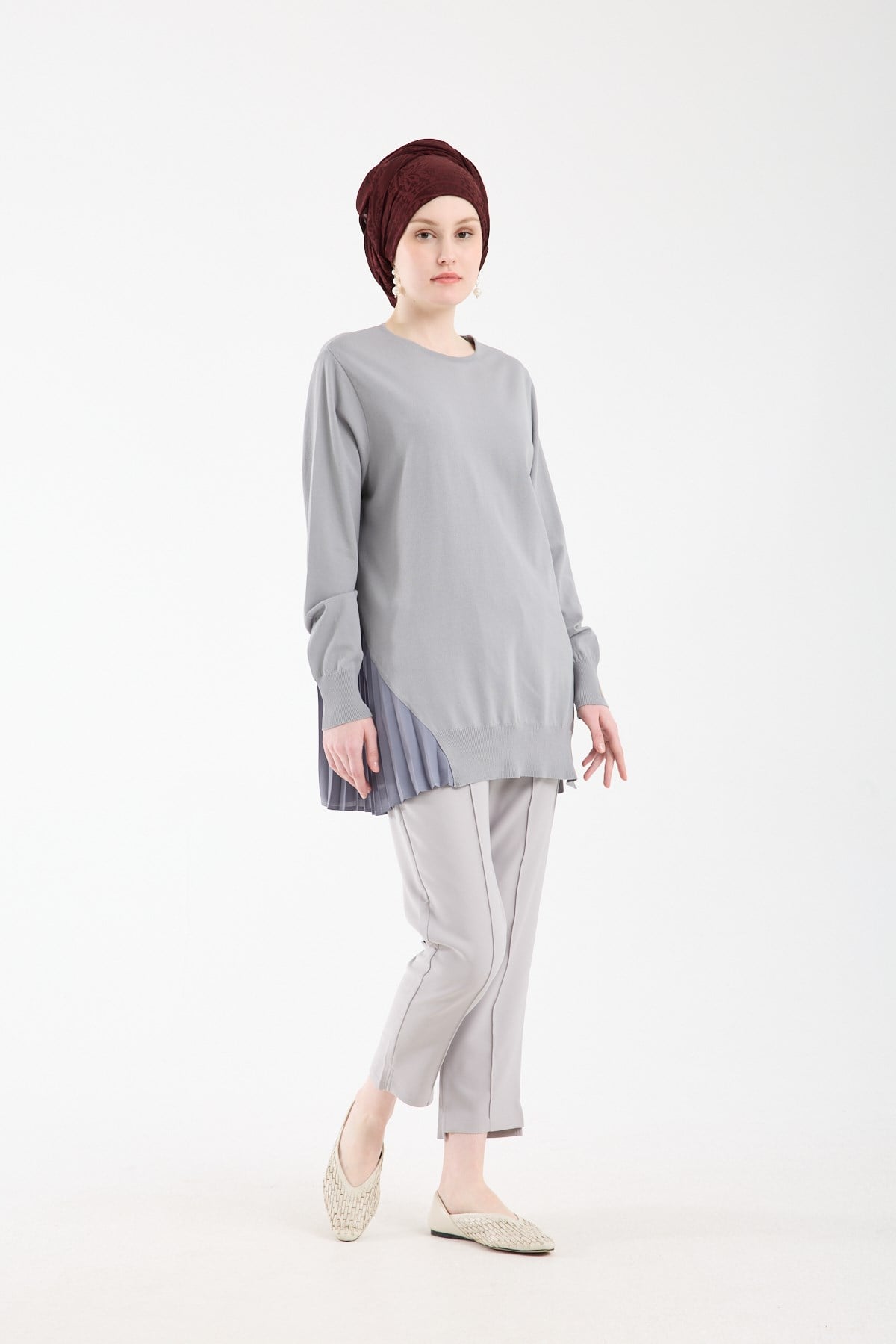 Plisole Triko Tunik GRİ