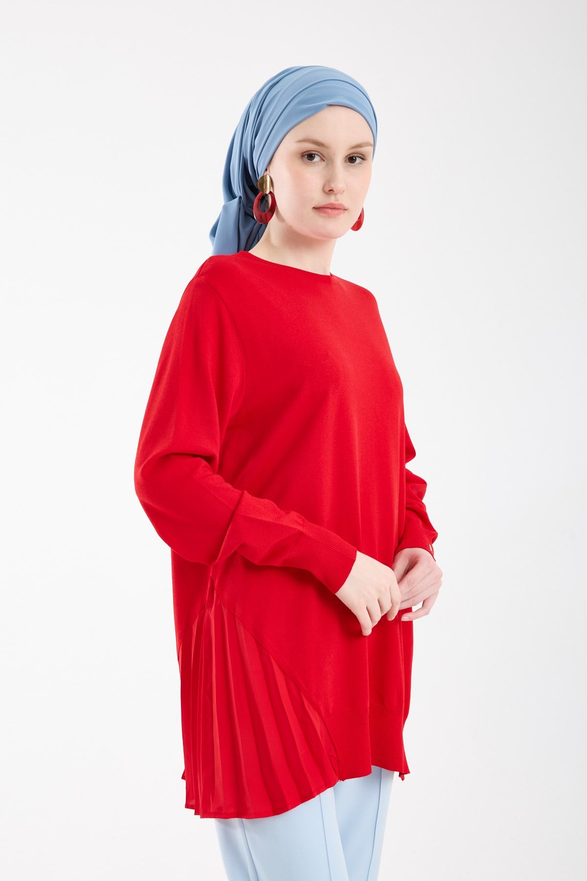 Plisole Triko Tunik KIRMIZI