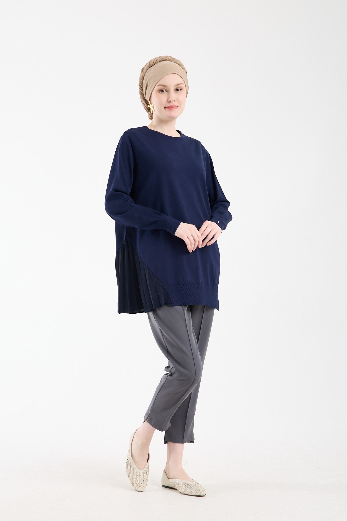Plisole Triko Tunik LACİVERT