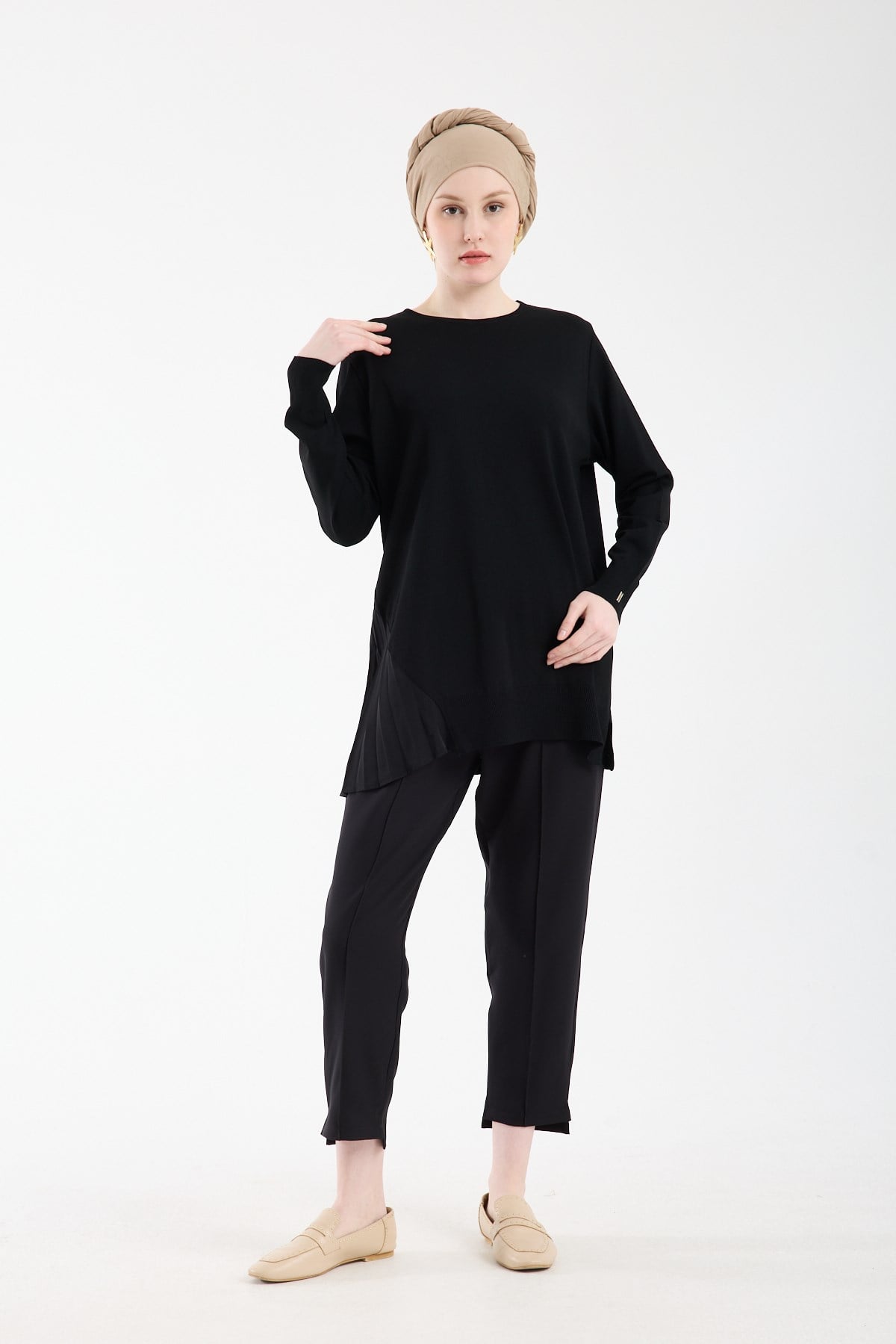 Plisole Triko Tunik SİYAH