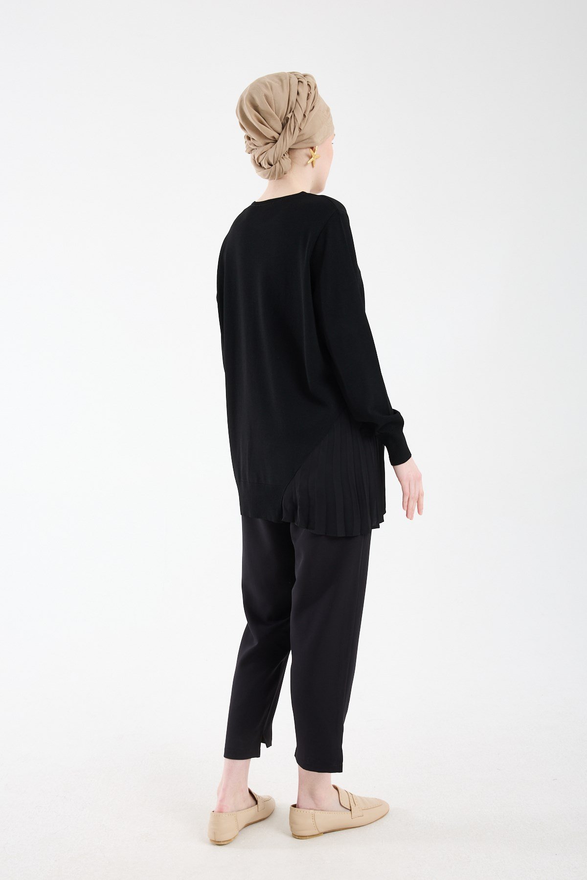 Plisole Triko Tunik SİYAH