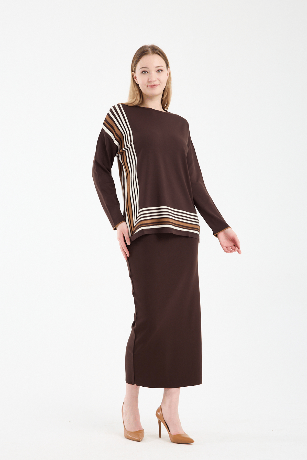 Şerit Triko Tunik KAHVE