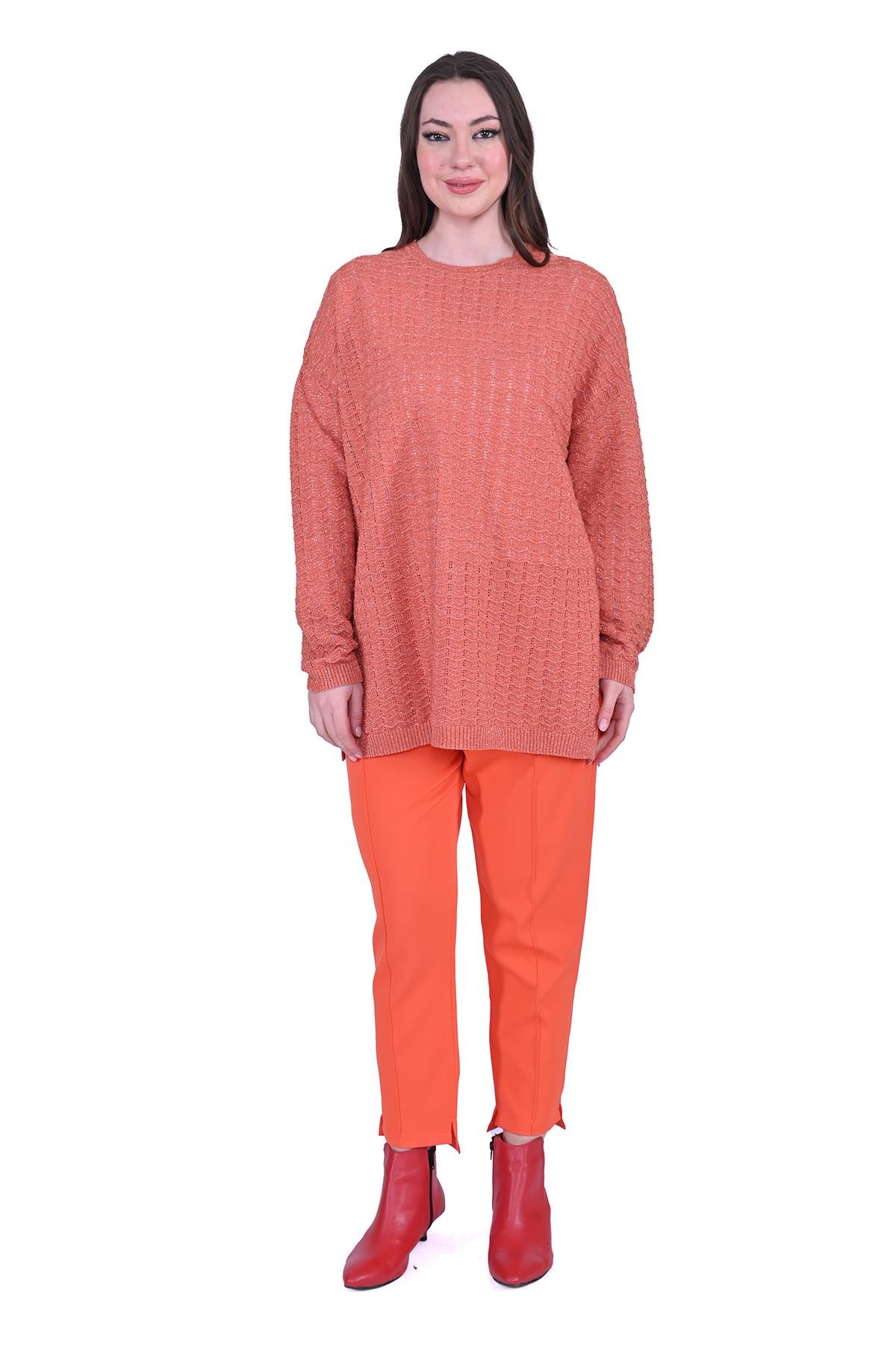 Simli Ripple Triko Tunik KİREMİT