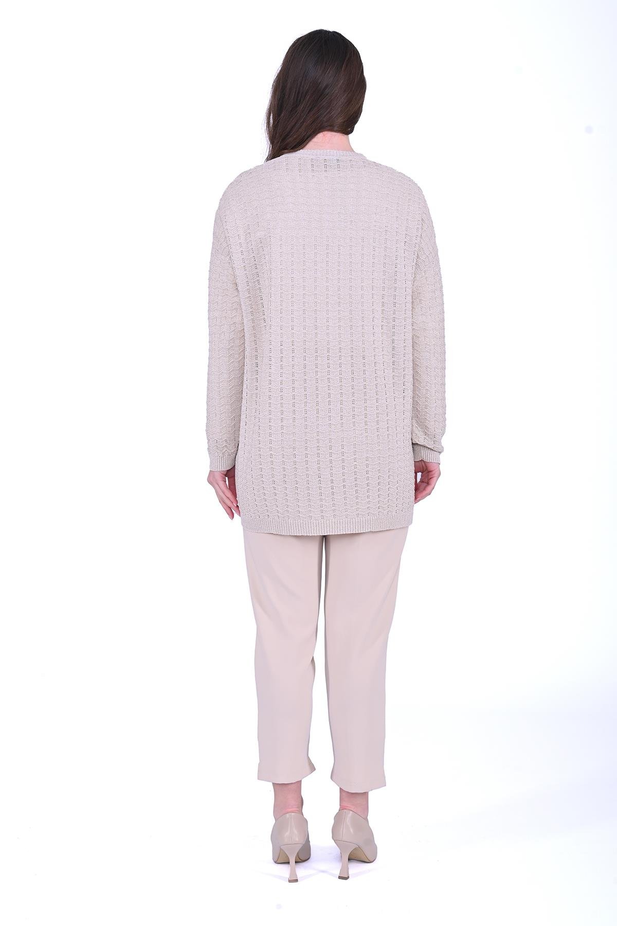 Simli Ripple Triko Tunik KREM