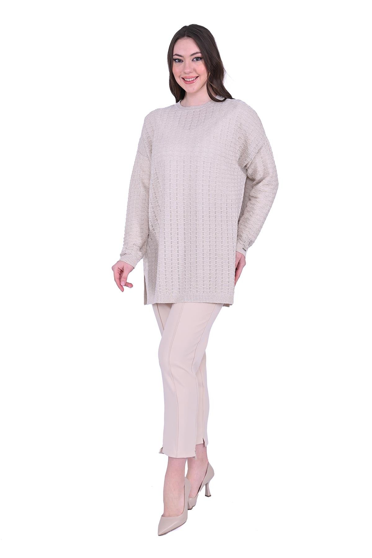 Simli Ripple Triko Tunik KREM