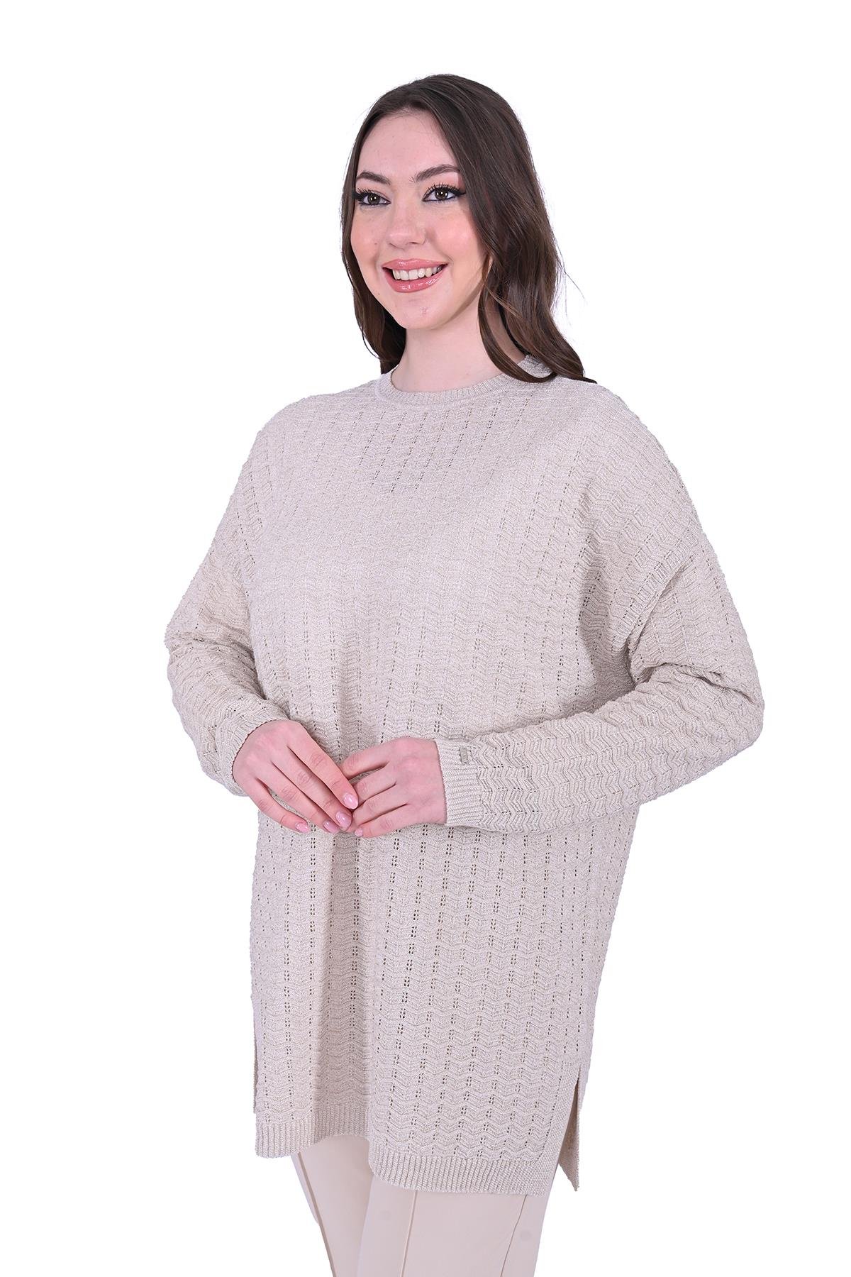 Simli Ripple Triko Tunik KREM