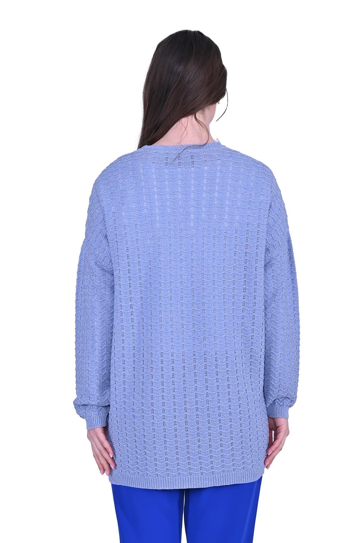 Simli Ripple Triko Tunik MAVİ