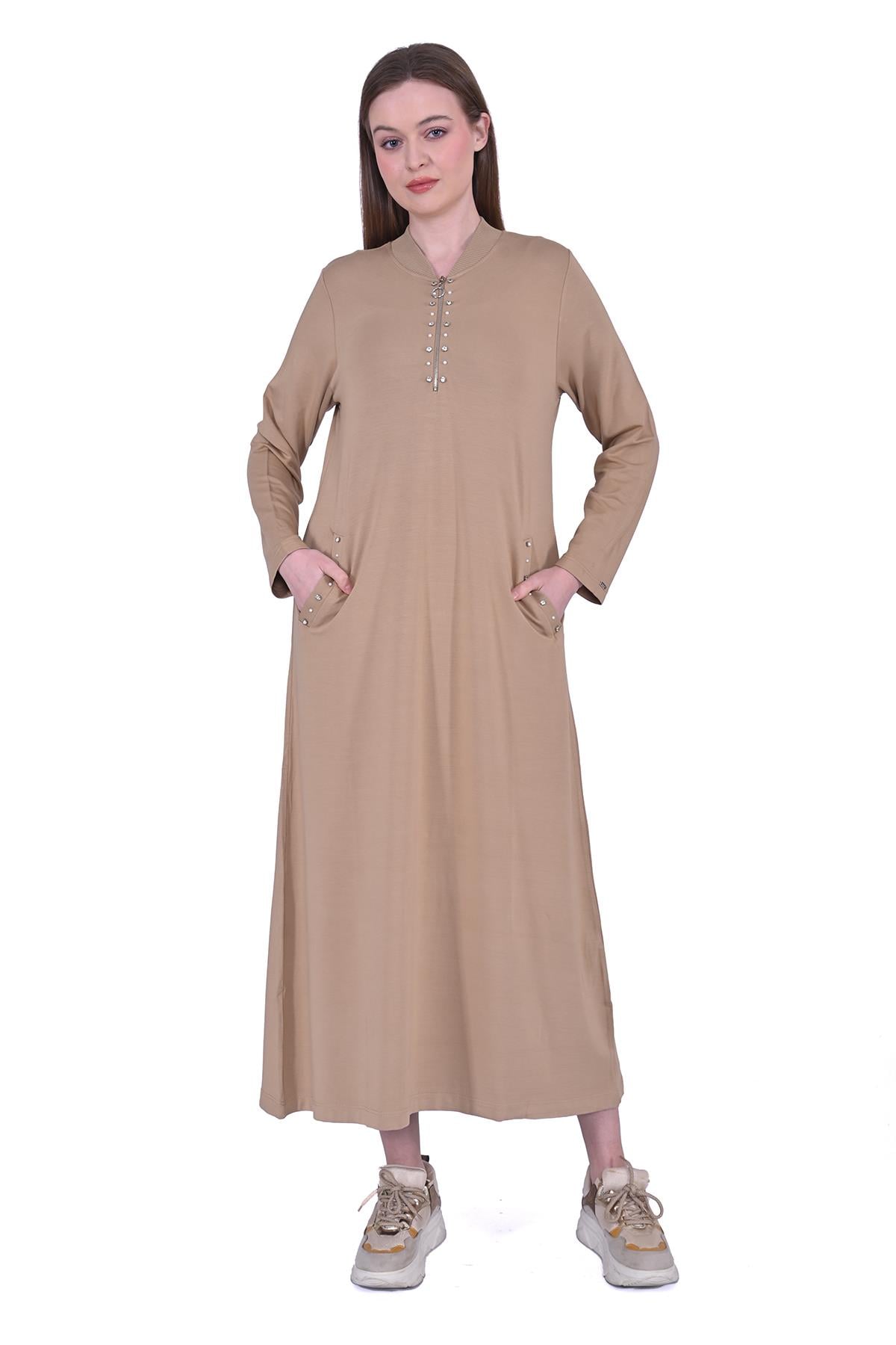 Taşlı Eşofman Elbise CAMEL