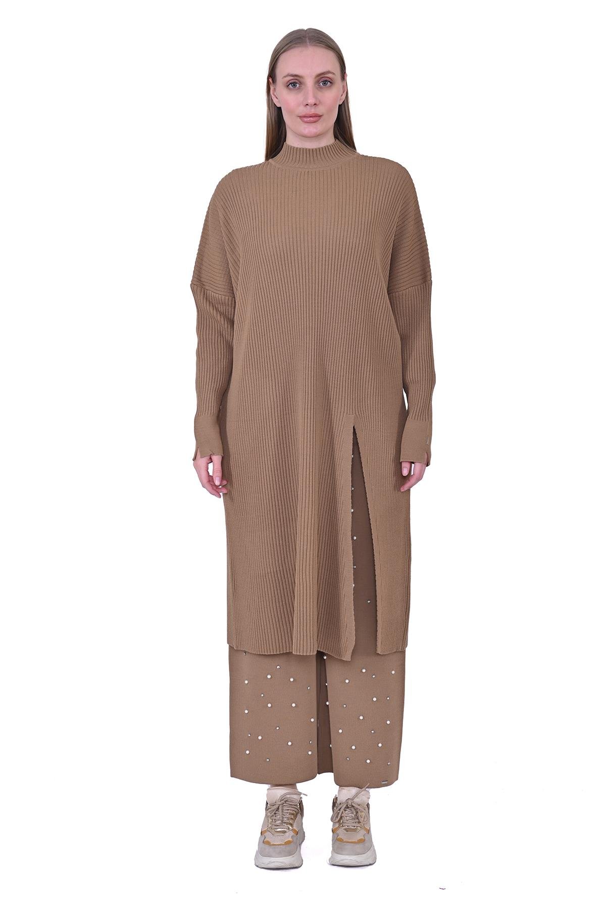 Yırtmaç Yün Tunik CAMEL