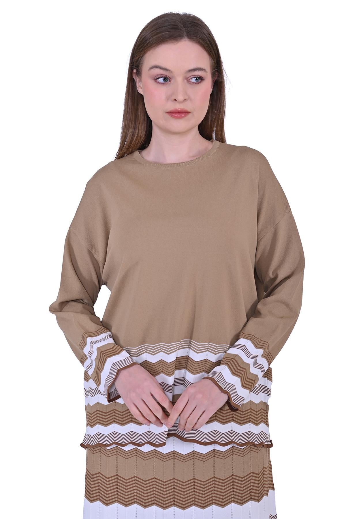 Zikzak Triko Tunik CAMEL
