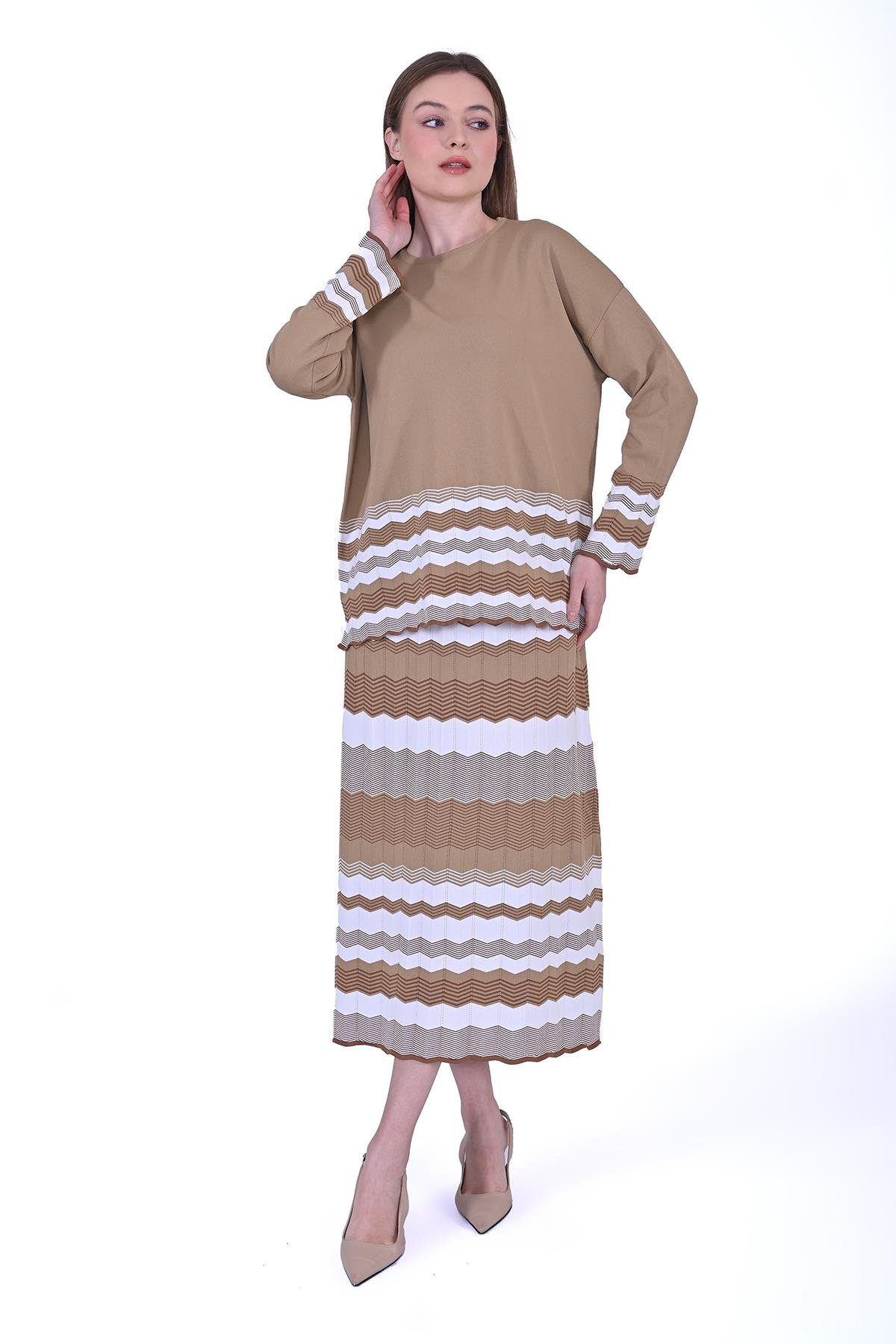 Zikzak Triko Tunik CAMEL