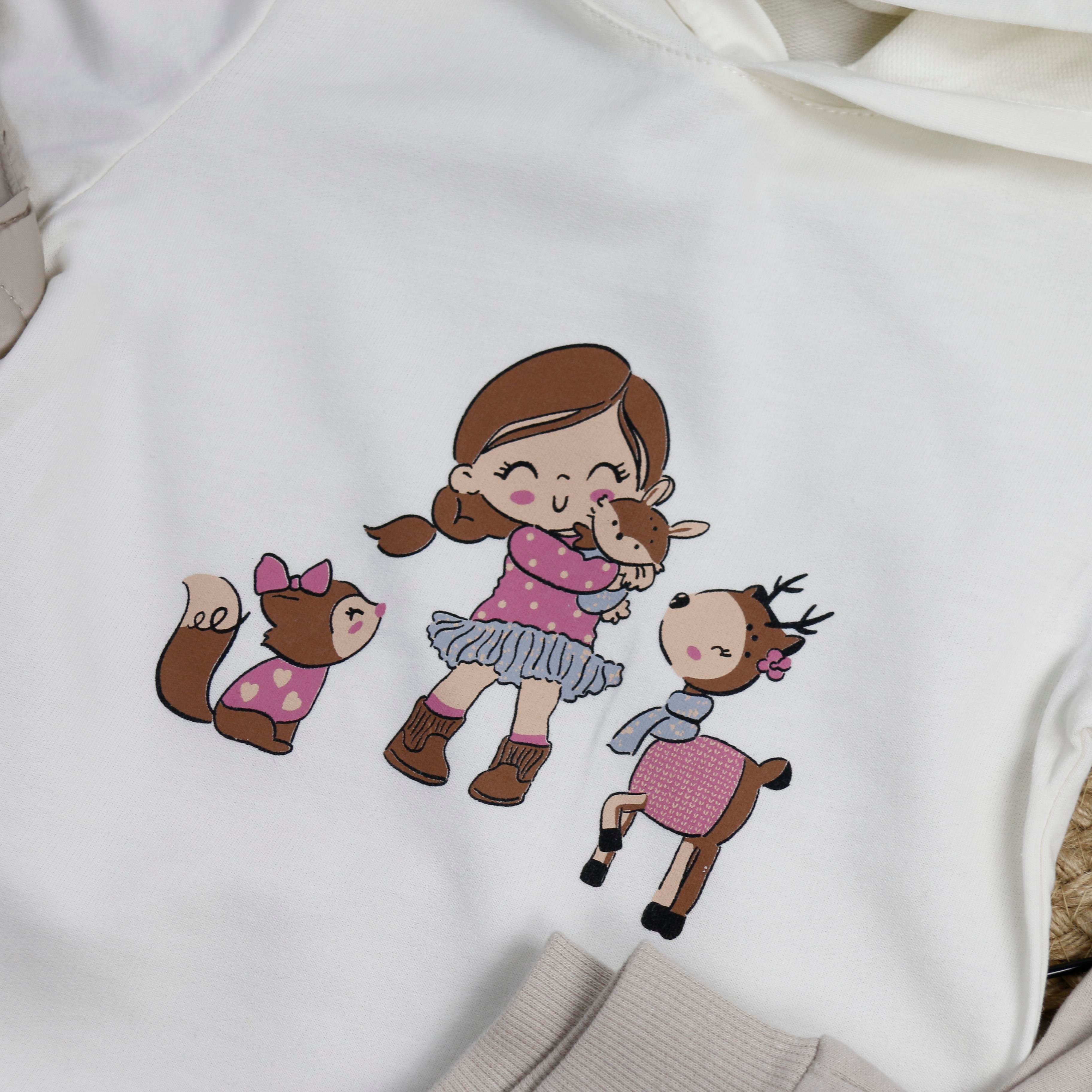 Baskı Detaylı Sweatshirt Yelekli Eşofmanlı 3'Lü Kız Bebek Takım