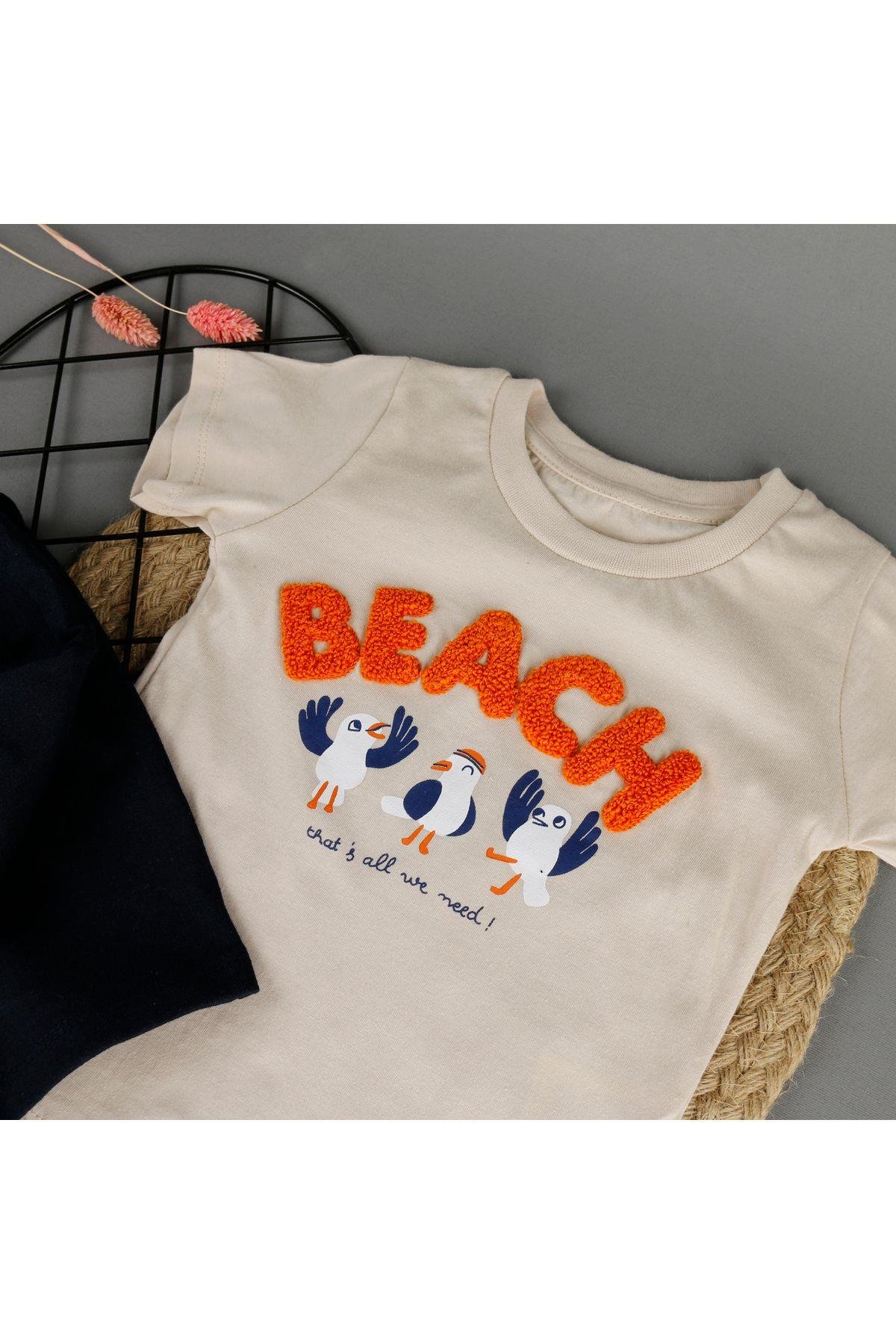 Beach Nakışlı Baskılı 2'li Erkek Takım