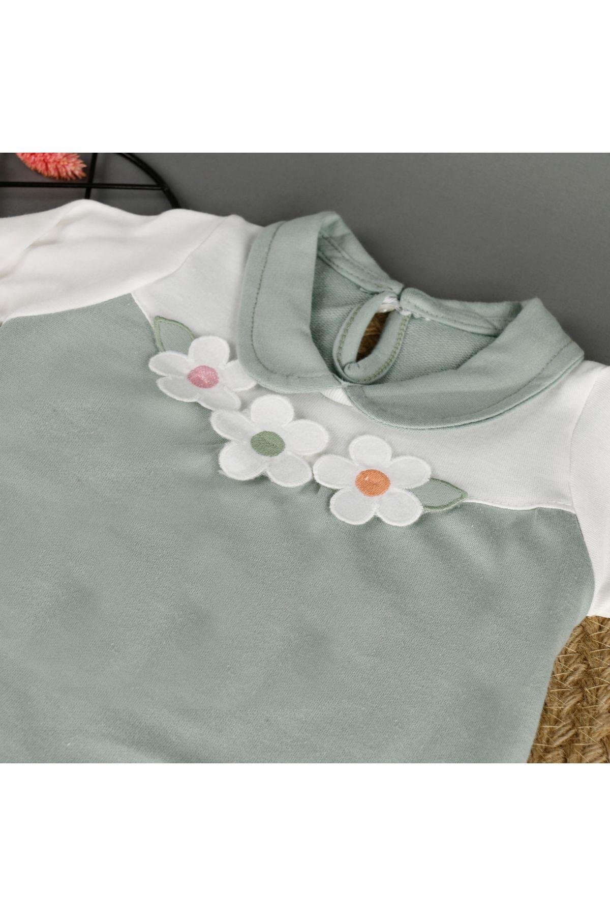 Çiçekli Bebe Yakalı Mevsimlik Kız Tulum