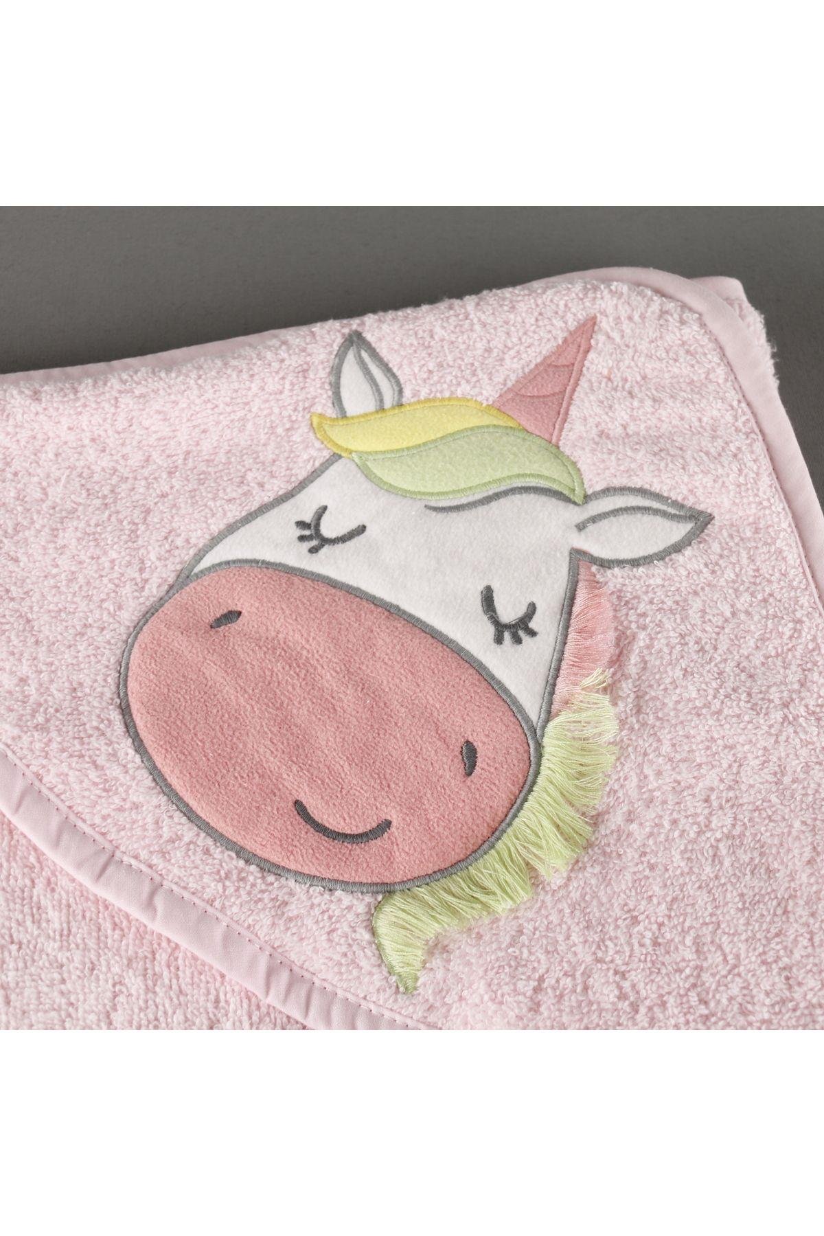 Dokuma Kapşonlu Unicorn 2'Li Bebek Çocuk Havlu Set 75*75